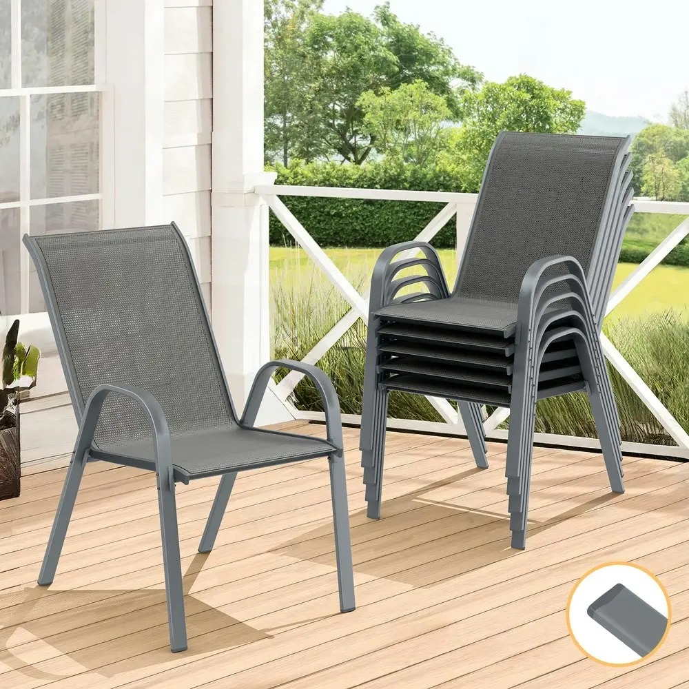 Alfordson 6x Outdoor Lounge Chairs Patio Dining Furniture Garden Stackable Grey