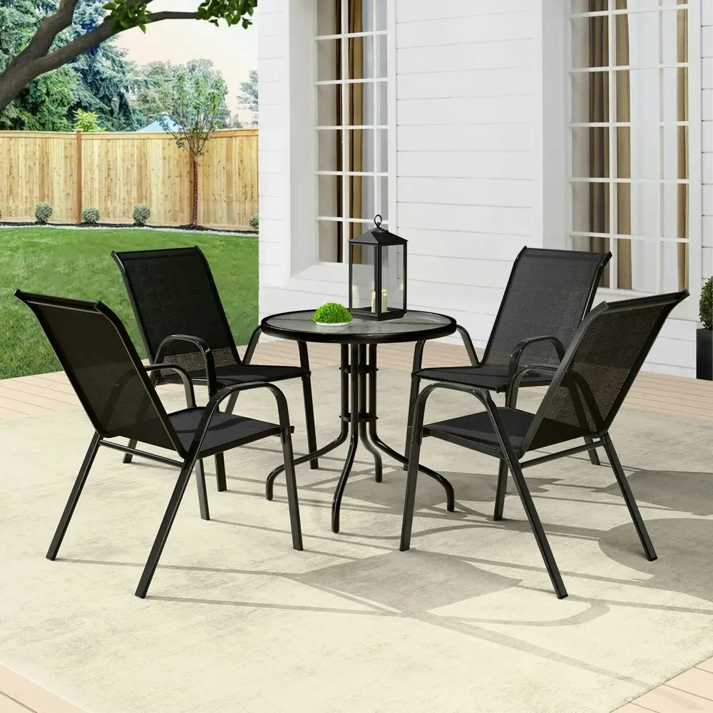 Alfordson 5PCS Outdoor Furniture Table and Chairs Set Round Black