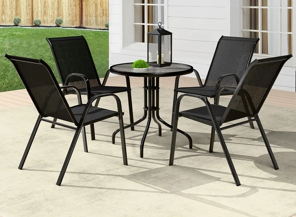 Alfordson 5PCS Outdoor Furniture Table and Chairs Set Round Black