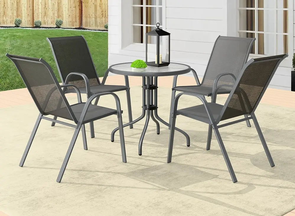 Alfordson 5PCS Outdoor Furniture Table and Chairs Set Round Grey