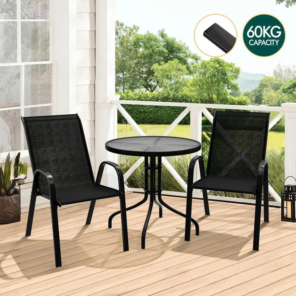 Alfordson 3PCS Outdoor Furniture Patio Table and Chairs Set Garden Round Black