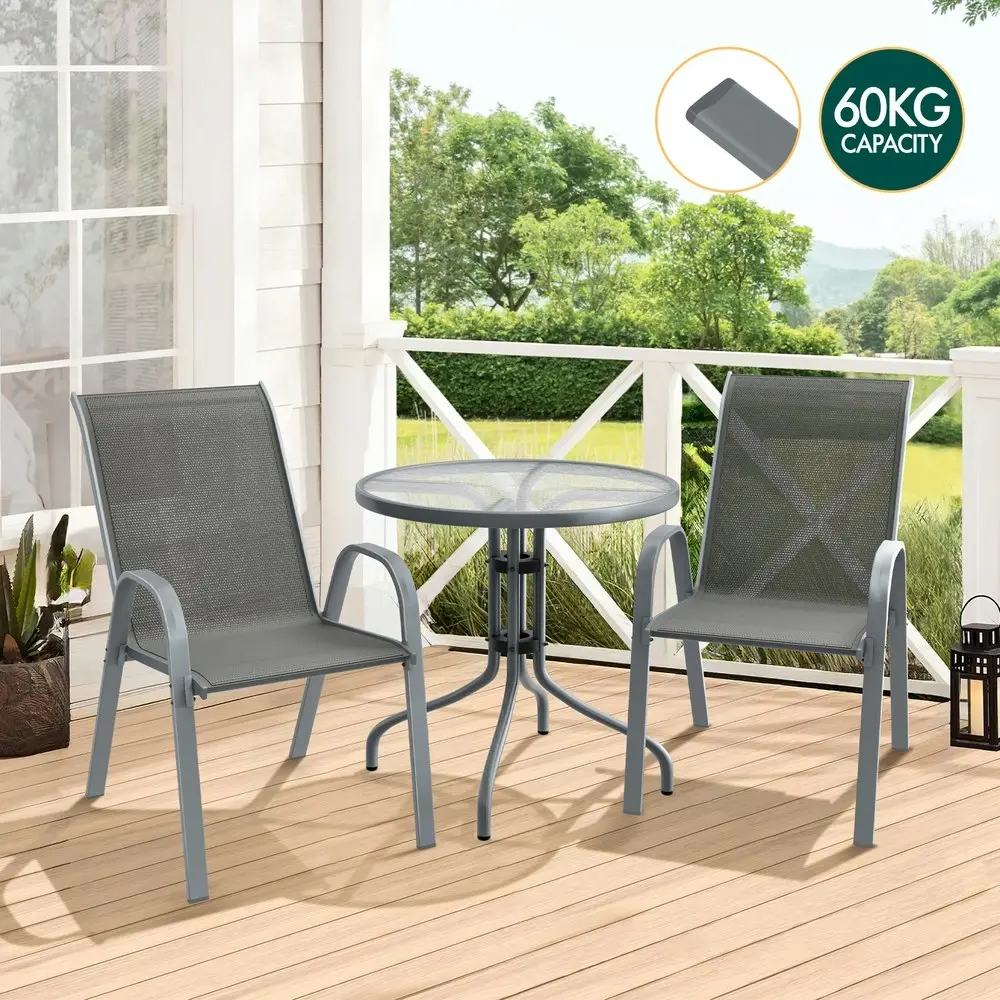 Alfordson 3PCS Outdoor Furniture Patio Table and Chairs Set Garden Round Grey