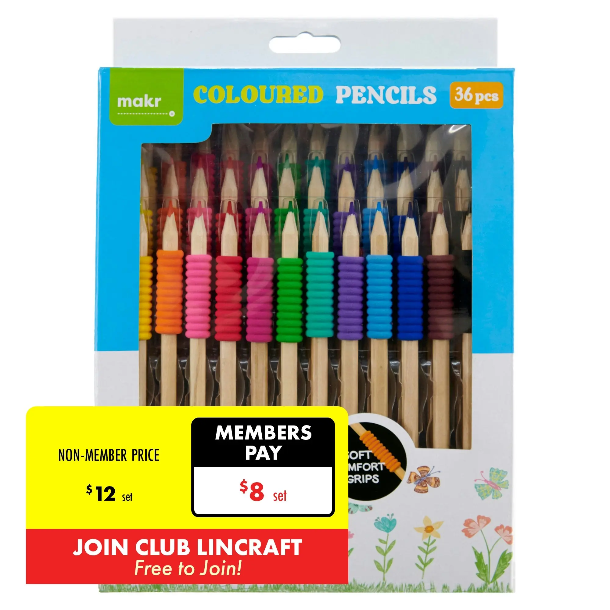 Makr Coloured Pencils With Grip, 36pc