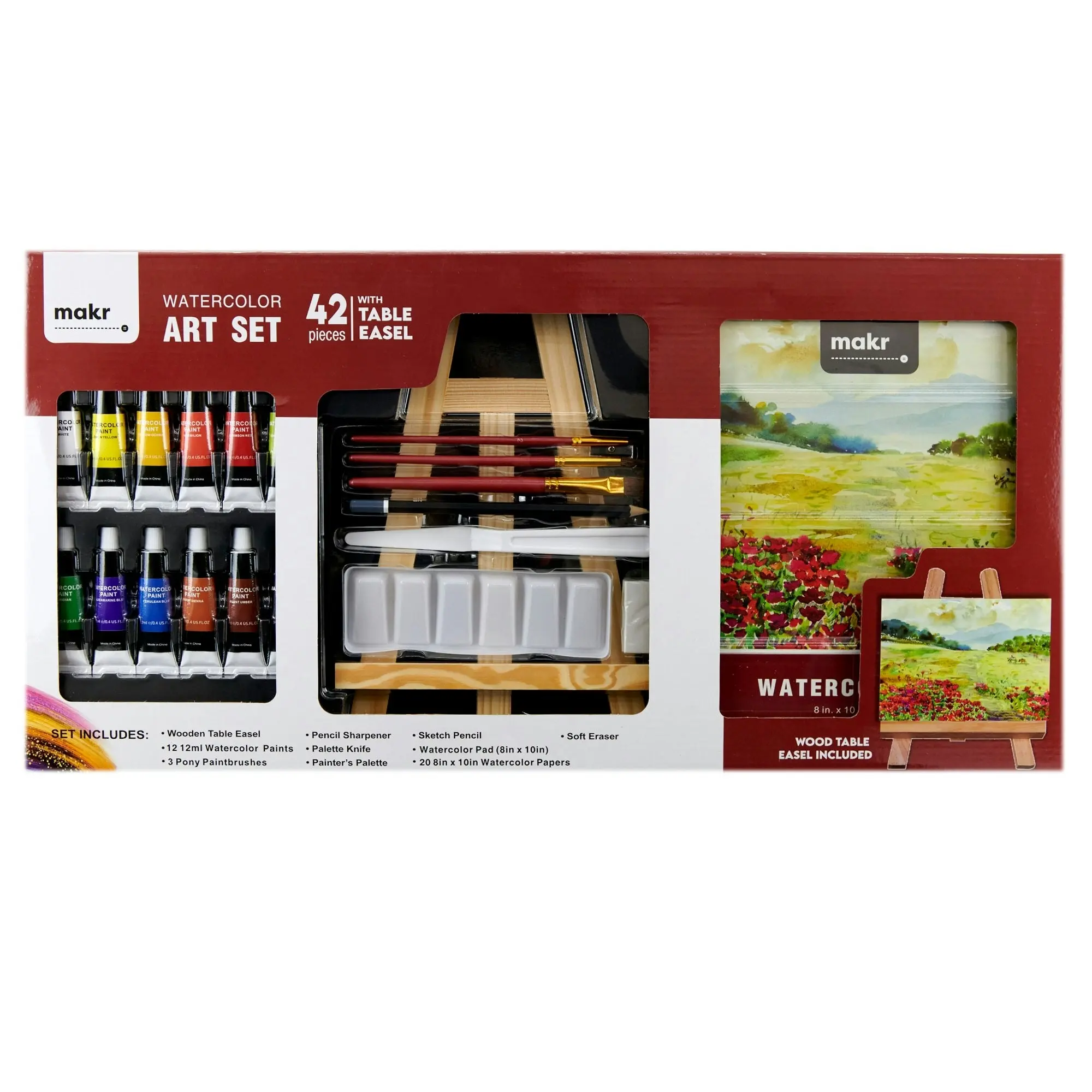 Makr Watercolour Art Set With Table Easel, 42pc