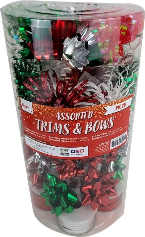 Christmas Tube Of Trims & Bows, Pk26