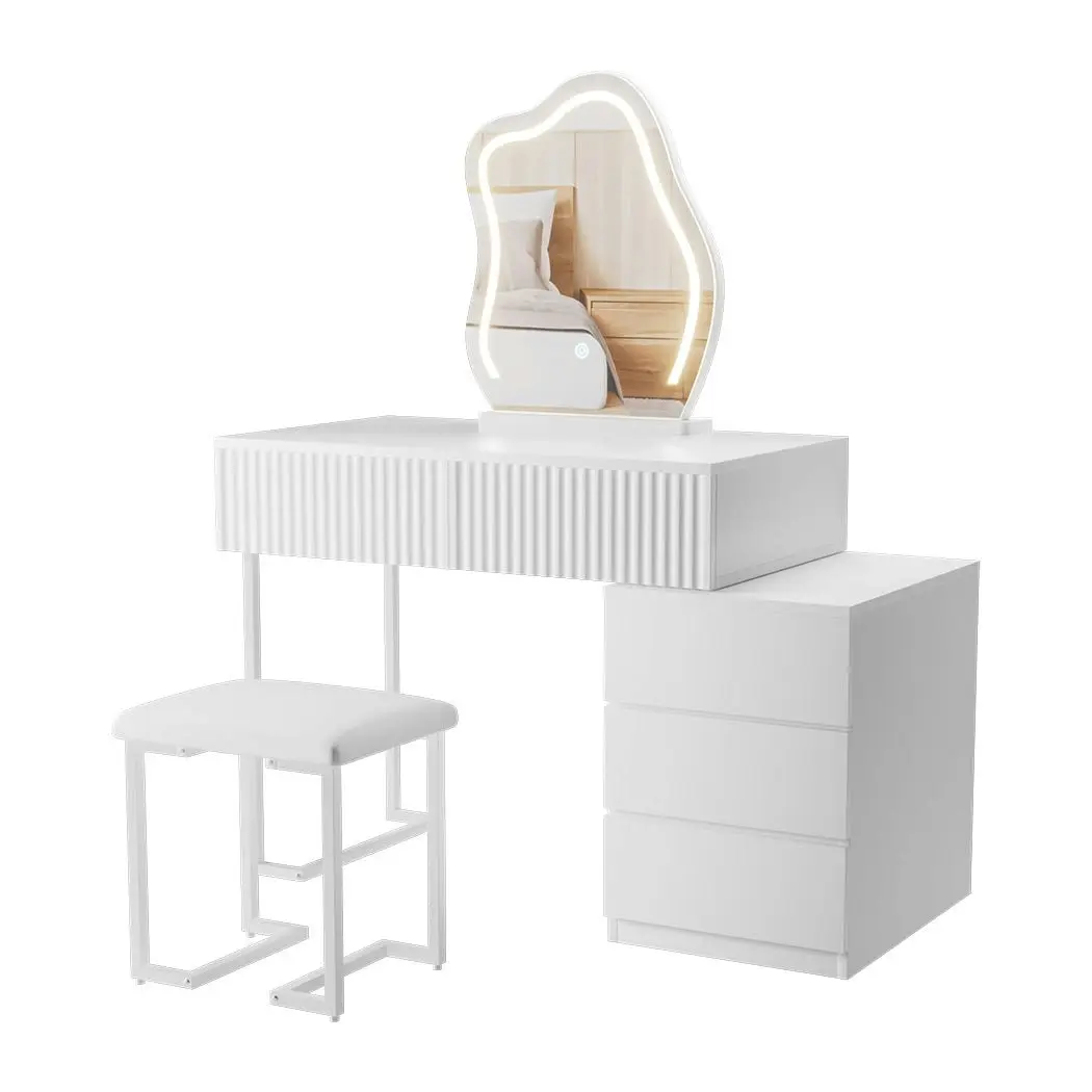 Levede Dressing Table Stool Set with Mirror Led Makeup Vanity Desk Drawers White