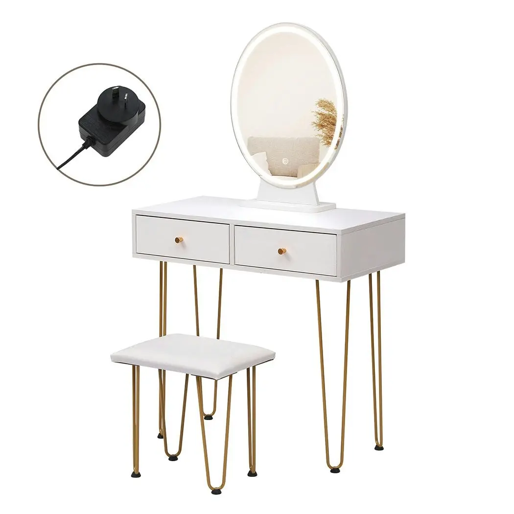 Levede Dressing Table LED Light Strip Makeup Mirror Stool Set Vanity Desk White