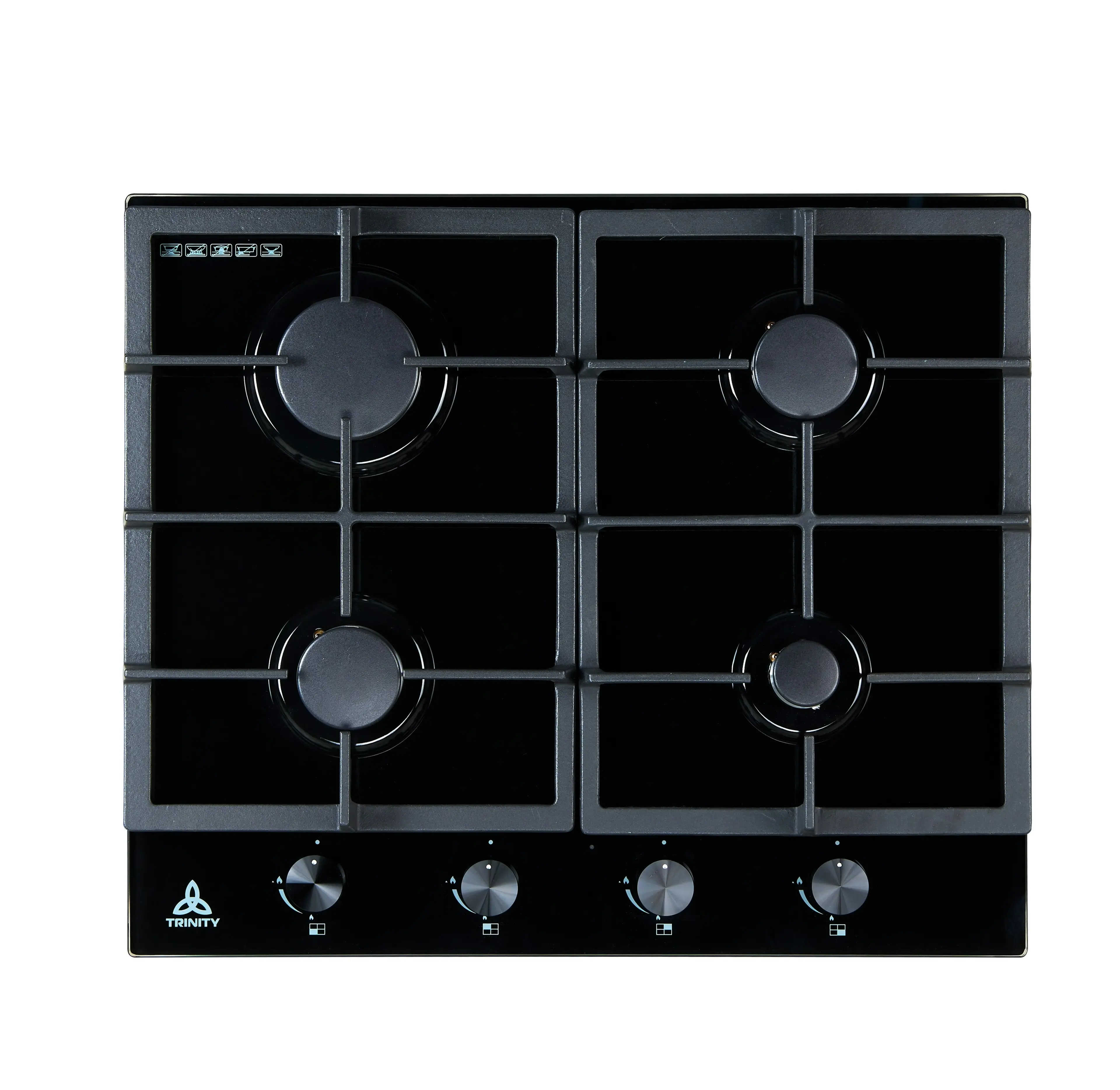 Trinity 60cm 4 Burner Gas Black Glass Cooktop