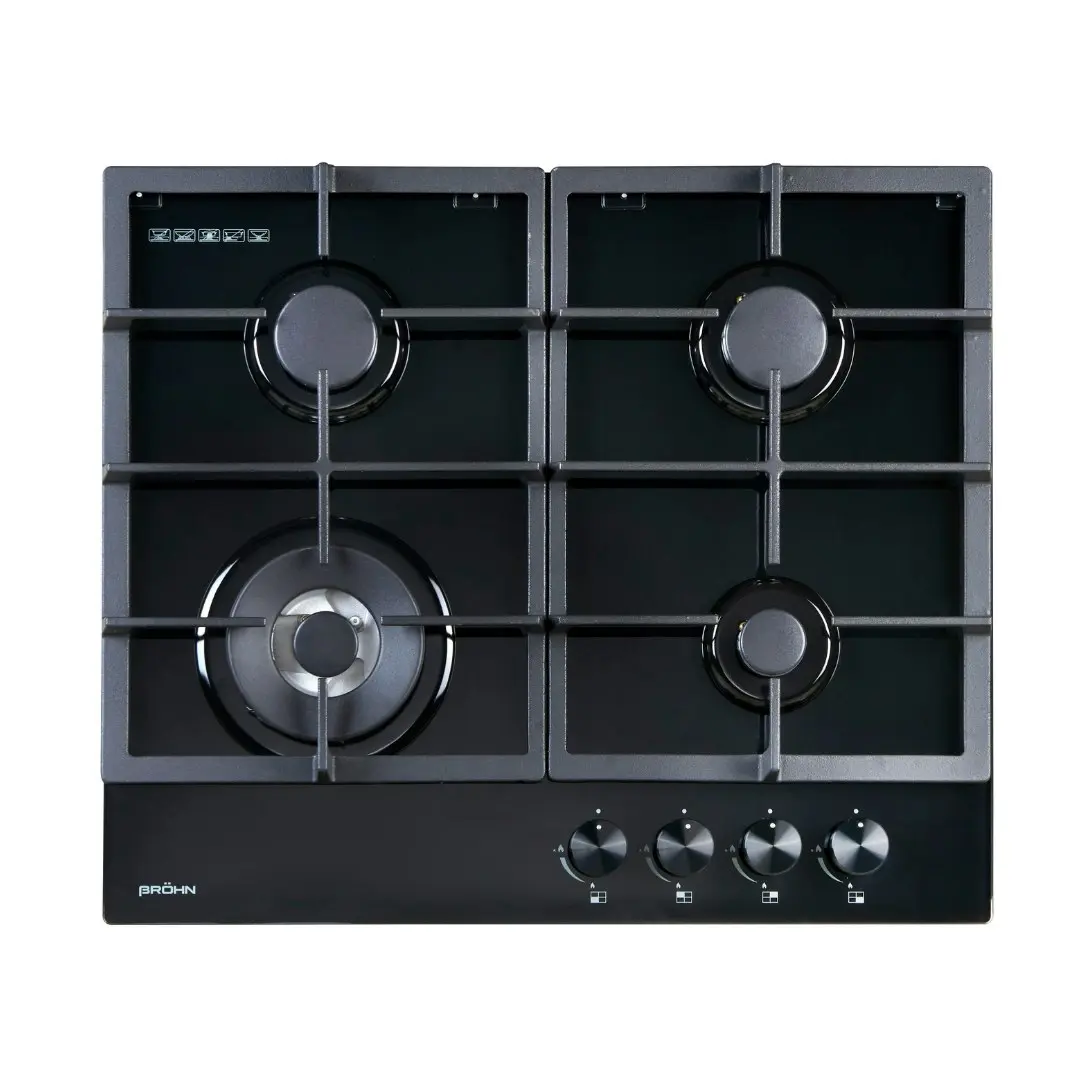 Brohn 60cm Built-in Gas Black Glass Cooktop