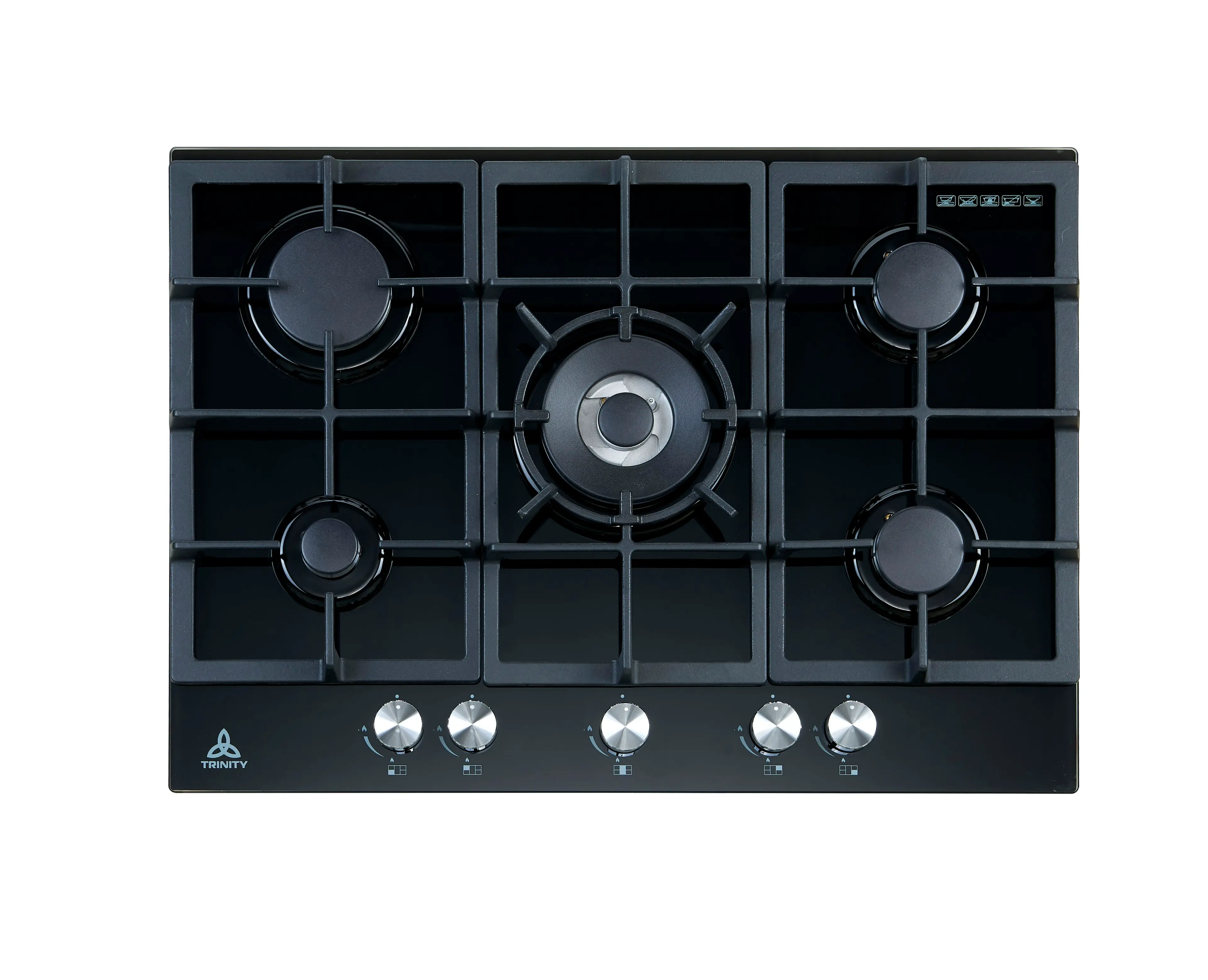 Trinity 70cm Built-in Gas WOK Cooktop 5 Burner Black Glass