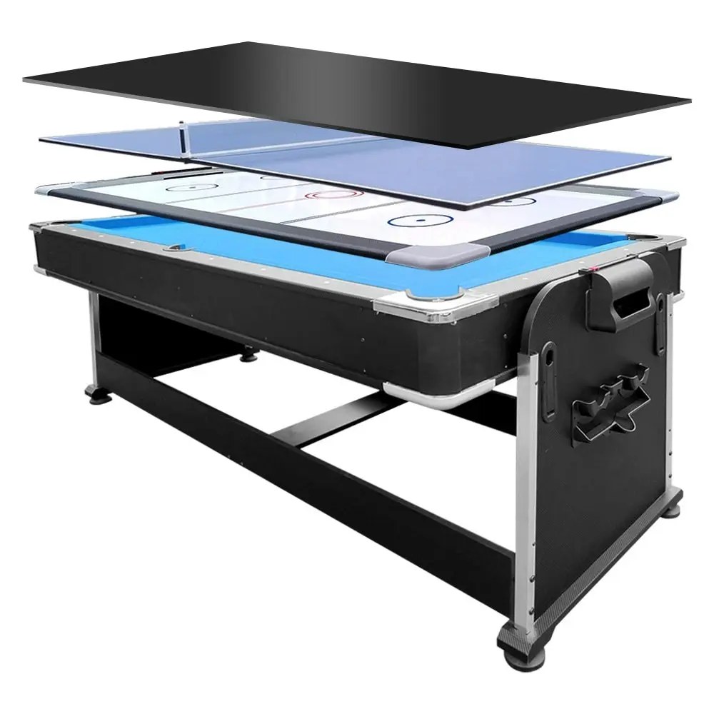 VERSA 4-IN-1 7Ft Convertible Table ¡°C Air Hockey, Pool Billiards, Dining, and Table Tennis for Billiard Game Rooms with Free Accessories ¡°C Blue Felt