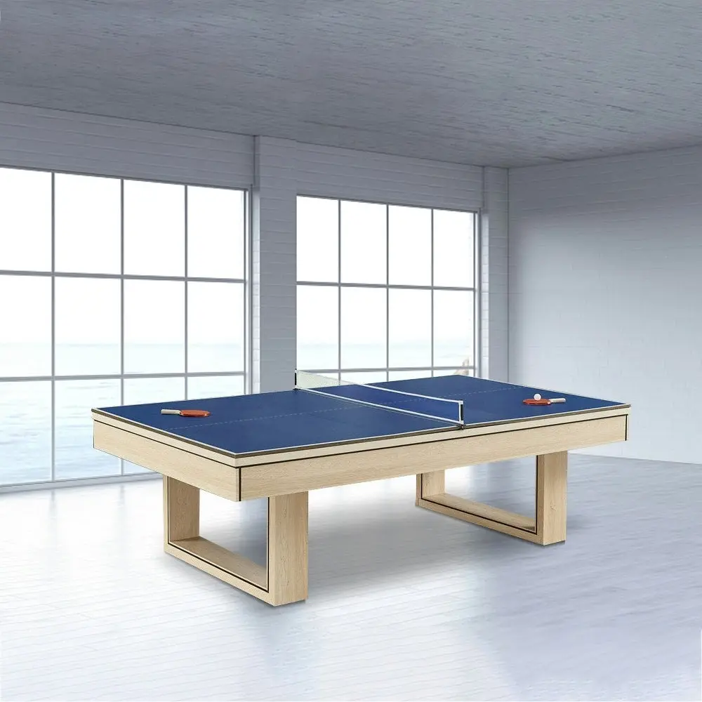 CUETIQ 8FT 3-IN-1 Simple Modern Pool Table/Billiards Table/Pingpong Table/Dining Table With Free Accessories - Oak Finish