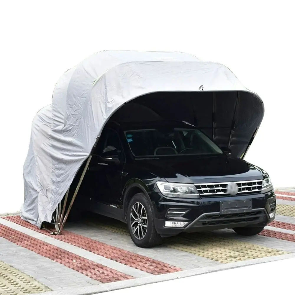 TREKKA 5.6M Stainless Steel Frame Manual Folding Car Cover Garage Tent w/ All Weathers - Silver