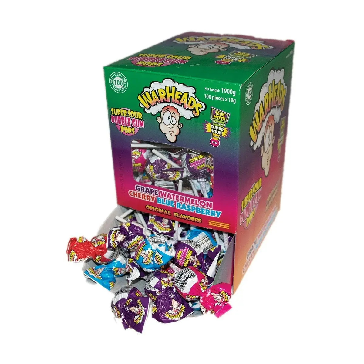 Warheads Super Sour Bubble Gum Pops 19g