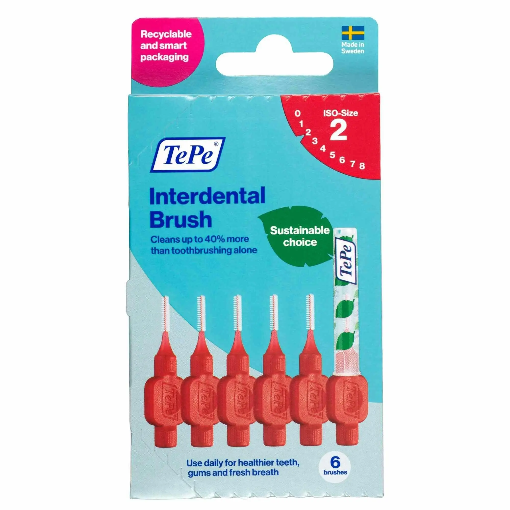 TePe Interdental Brush Size 2 Red 0.5mm 6 Pack