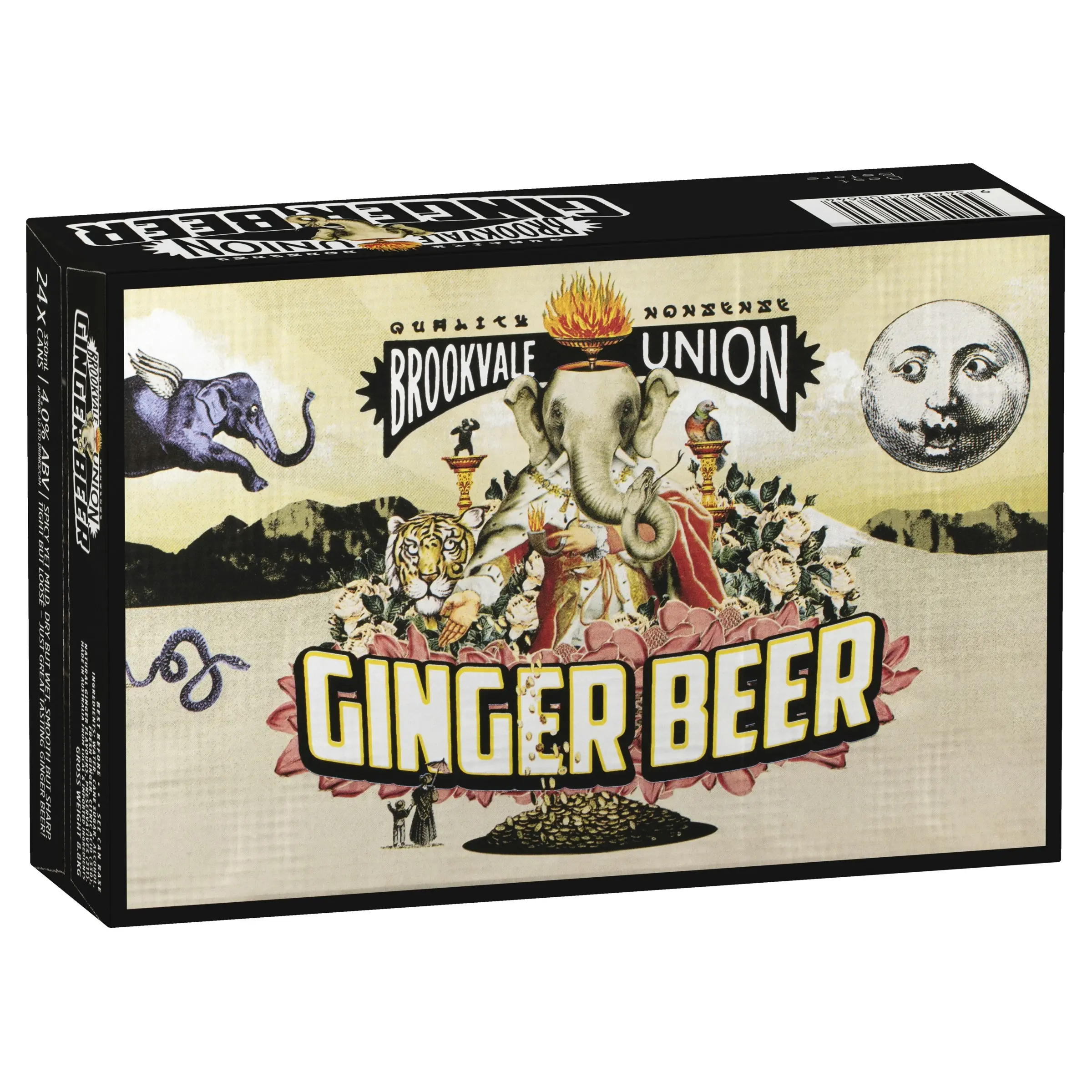 Brookvale Union Alcoholic Ginger Beer, Spicy & Smooth Finish, 4% ABV, 330mL (Case of 24 Cans)