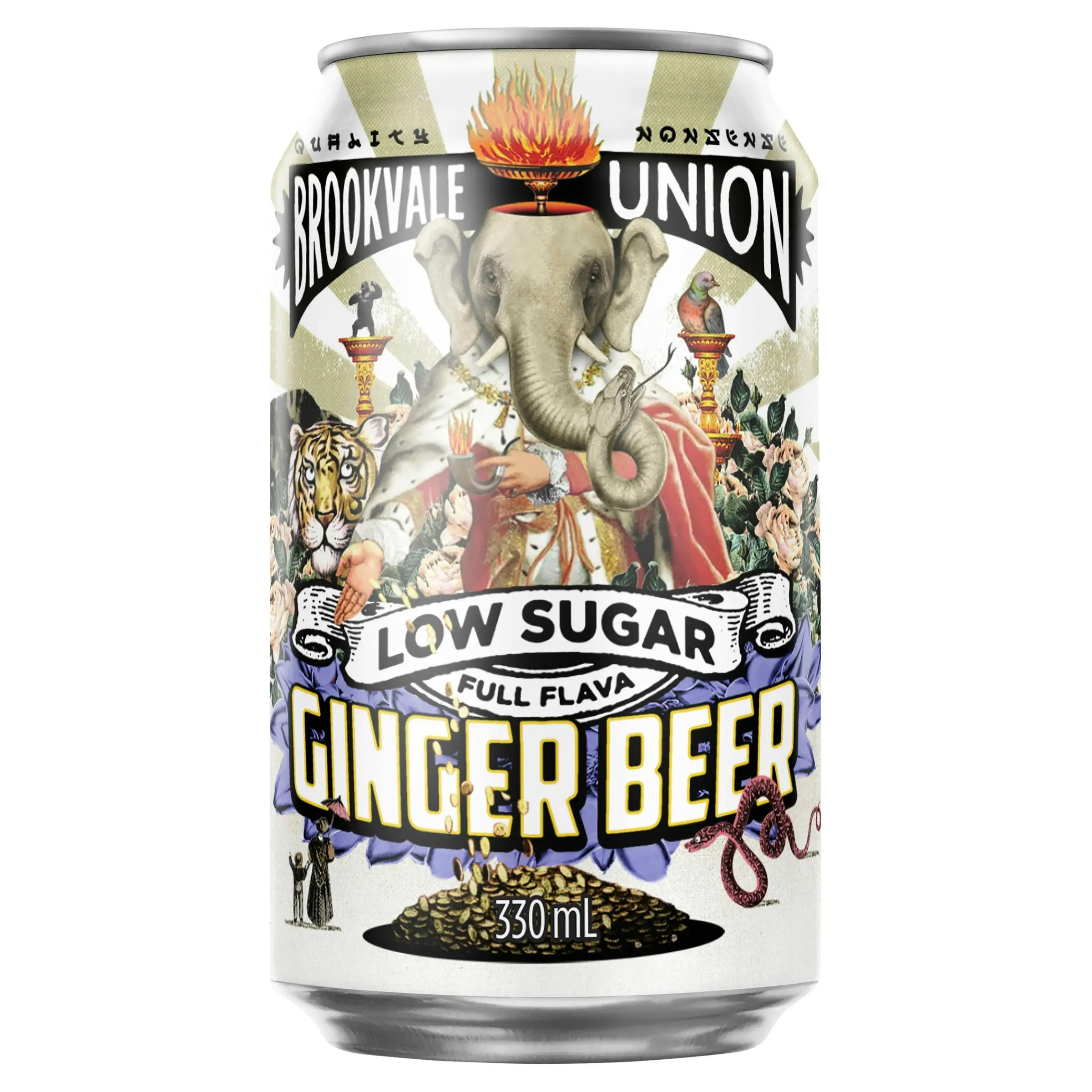 Brookvale Union Low Sugar Alcoholic Ginger Beer, Spicy & Smooth Finish, 4% ABV, 330mL (Case of 24 Cans)