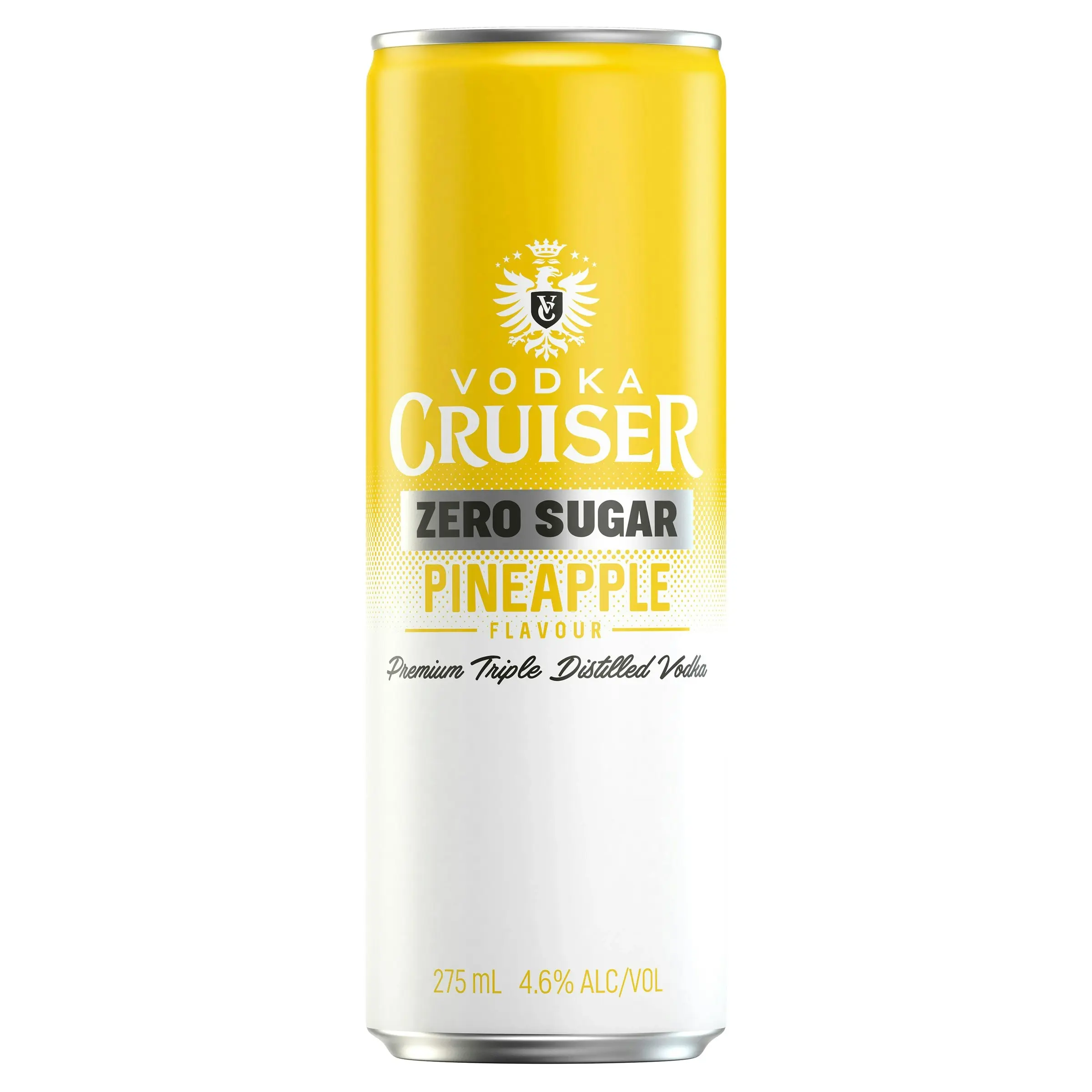 Vodka Cruiser Sugar Free Pineapple, Refreshing Flavoured Pre-Mixed Vodka Drink, 4.6% ABV, 275mL (Case of 24 Cans)