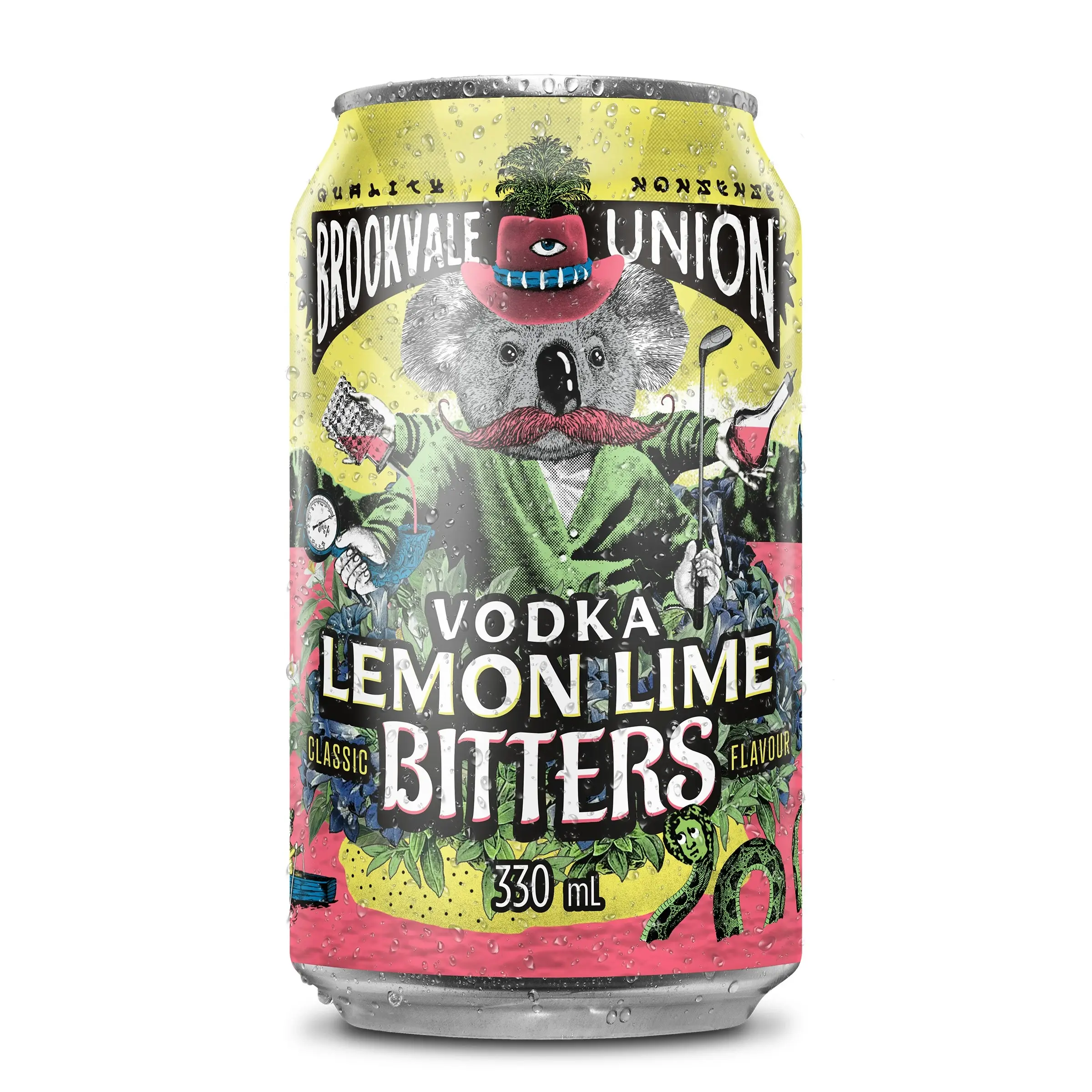 Brookvale Union Vodka Lemon Lime Bitters Mixed Drink, Zesty & Refreshing Finish, 4% ABV, 330mL (Case of 24 Cans)