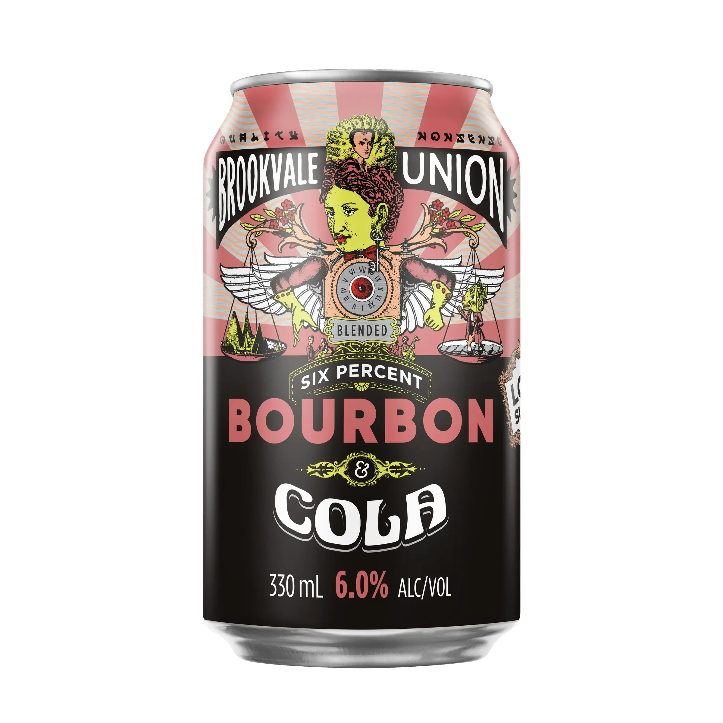 Brookvale Union Bourbon & Cola, Refreshing Pre-Mixed Drink, 6% ABV, 330mL (Case of 24 Cans)