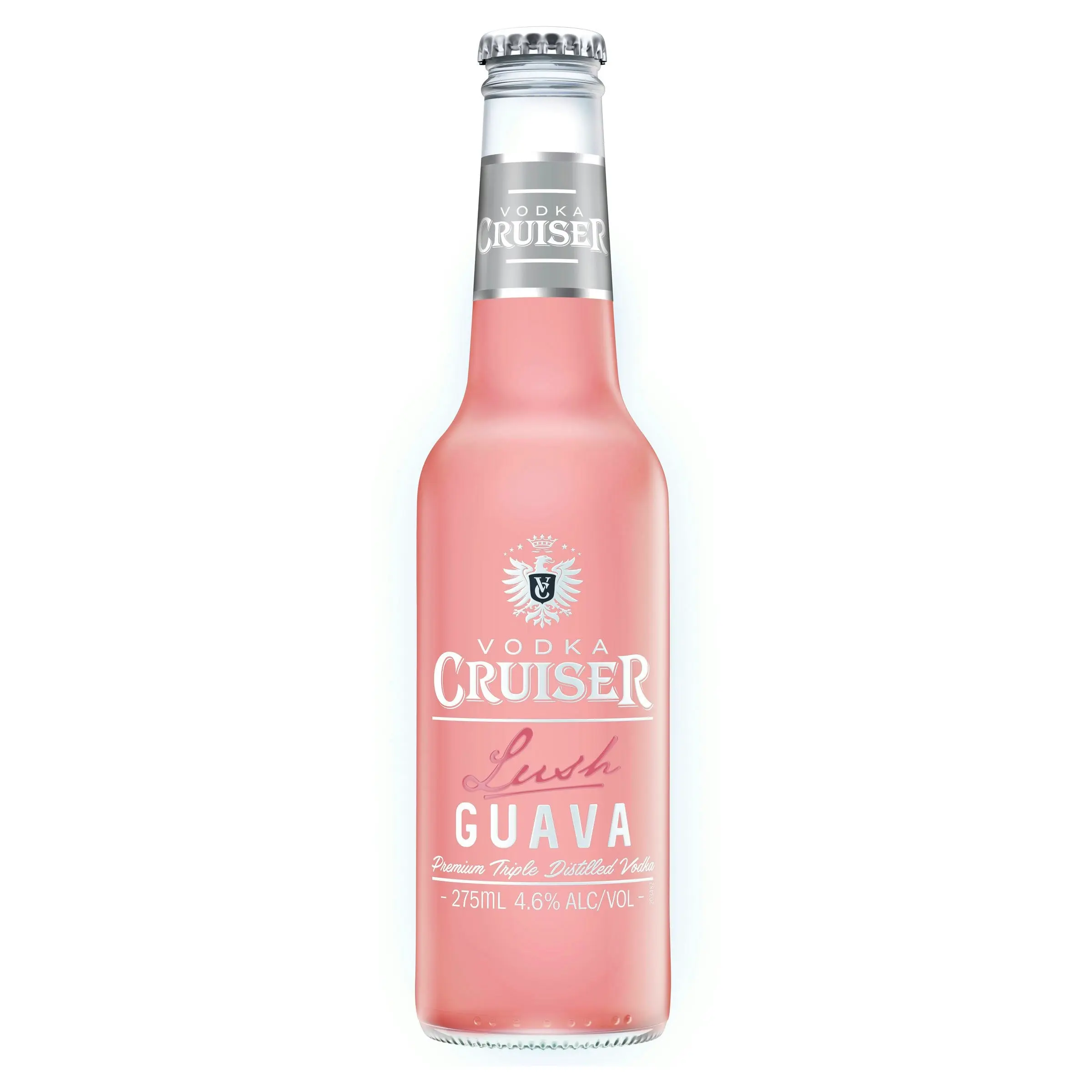 Vodka Cruiser Lush Guava, Refreshing Flavoured Pre-Mixed Vodka Drink, 4.6% ABV, 275mL (Case of 24 Bottles)