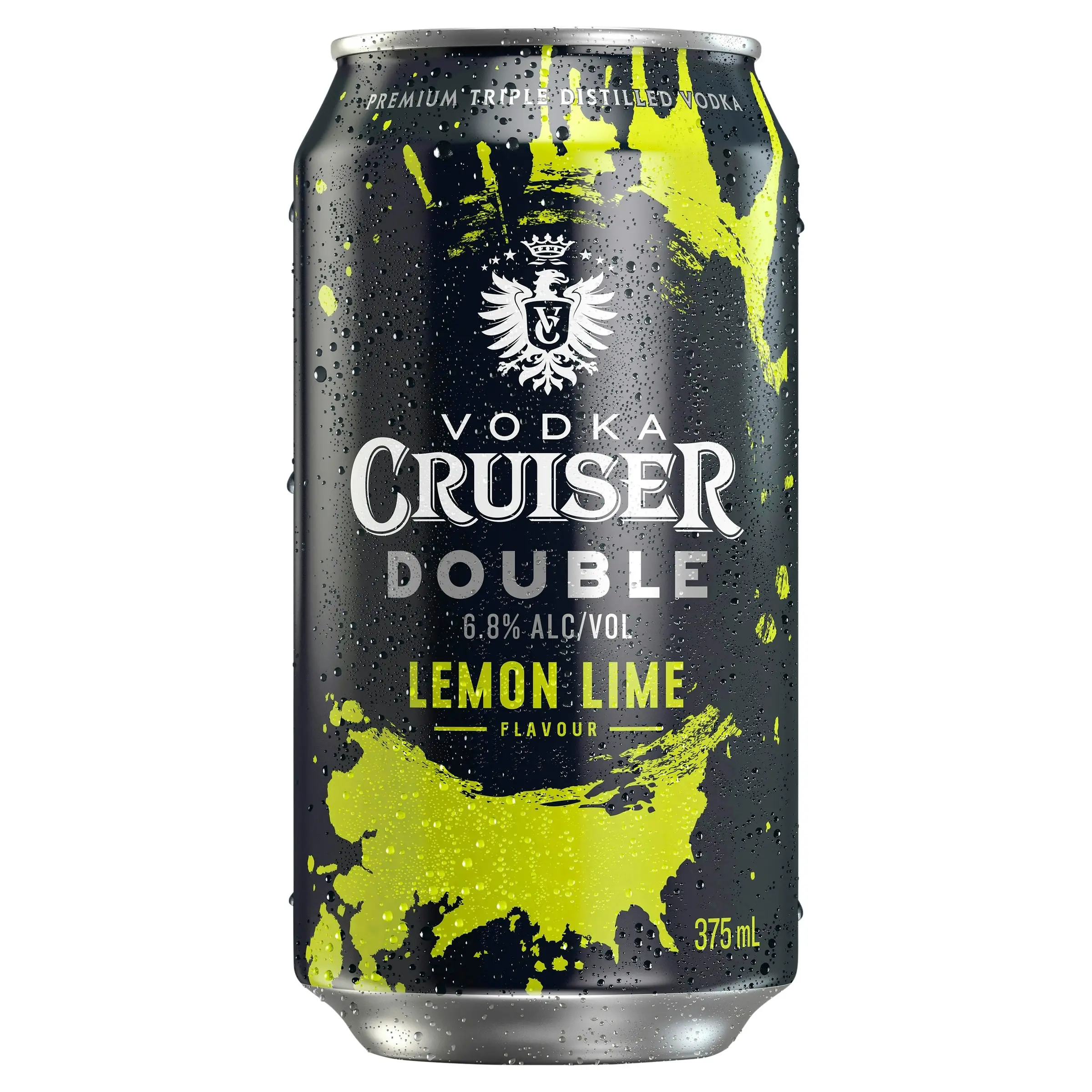 Vodka Cruiser Double Lemon Lime, Refreshing Flavoured Pre-Mixed Vodka Drink, 6.8% ABV, 375mL (Case of 24 Cans)