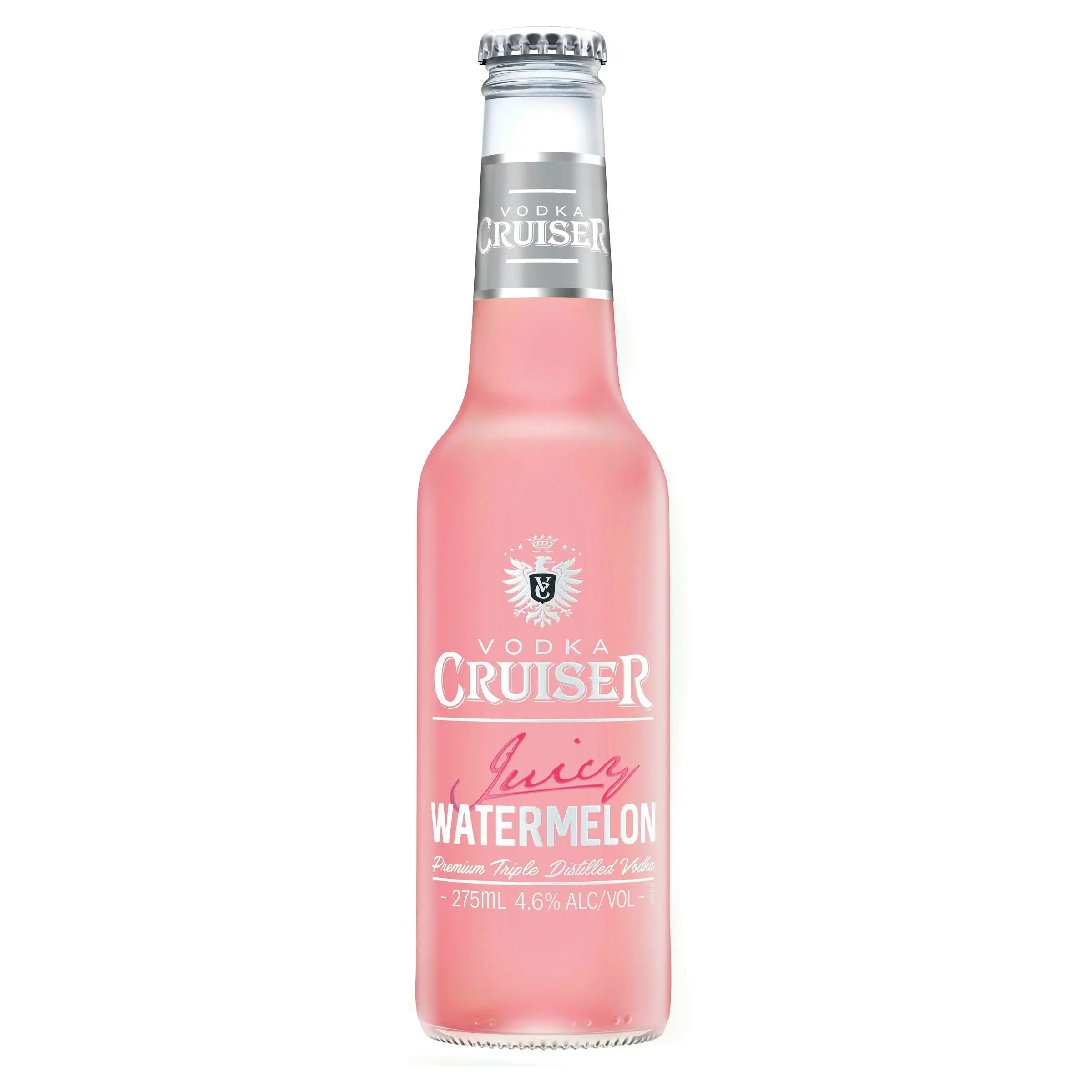 Vodka Cruiser Juicy Watermelon, Refreshing Flavoured Pre-Mixed Vodka Drink, 4.6% ABV, 275mL (Case of 24 Bottles)