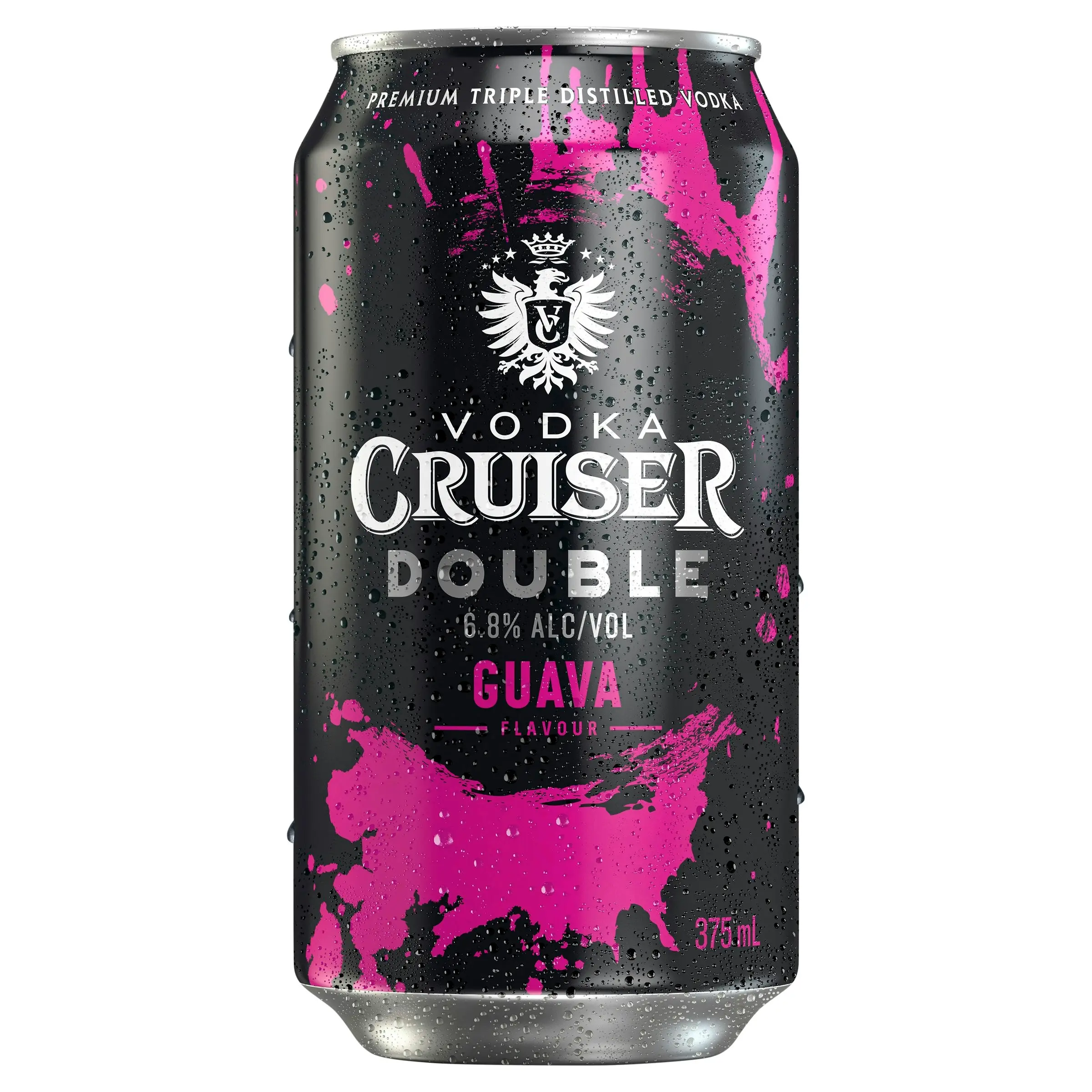 Vodka Cruiser Double Guava, Refreshing Flavoured Pre-Mixed Vodka Drink, 6.8% ABV, 375mL (Case of 24 Cans)