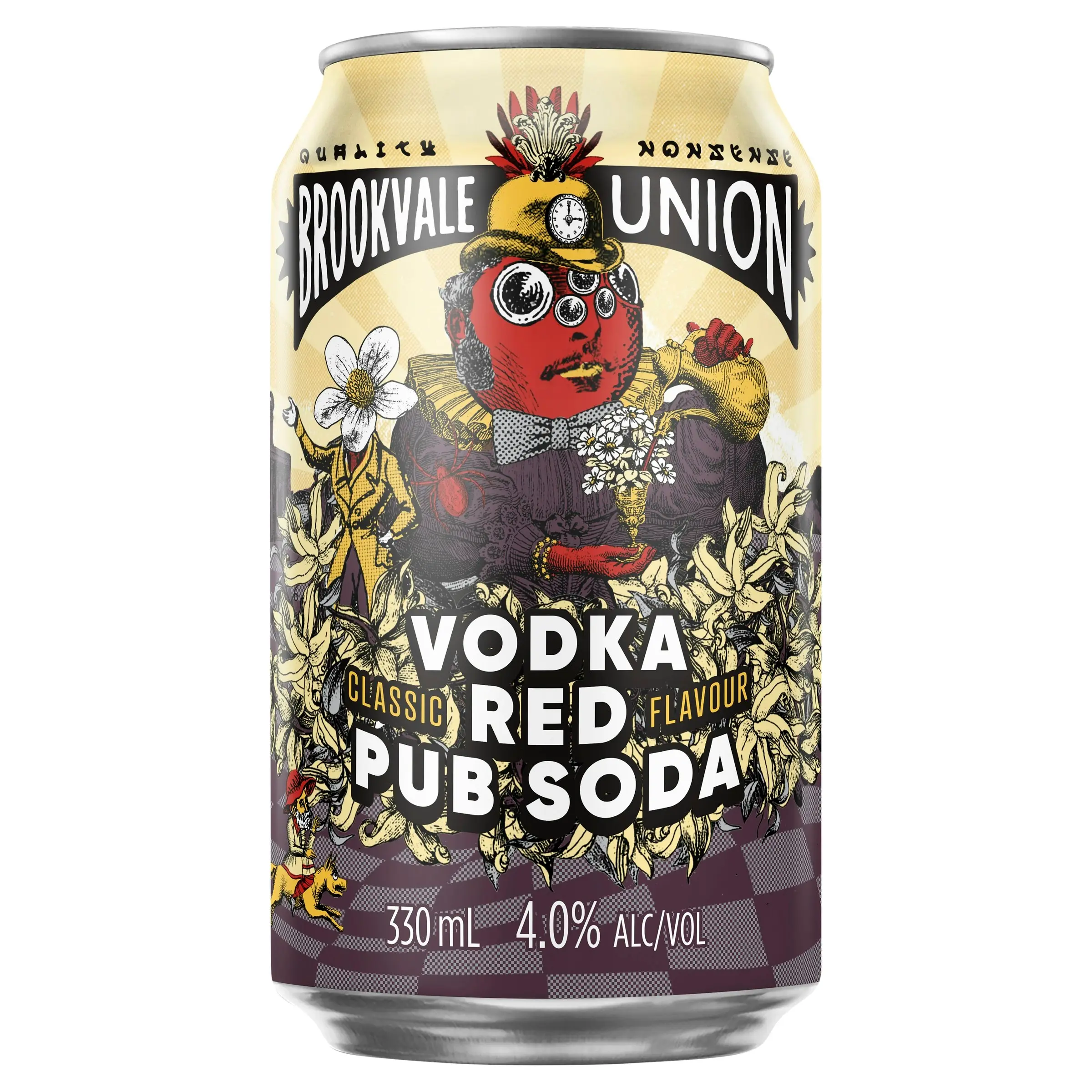 Brookvale Union Vodka Red Pub Soda Mixed Drink, Crisp & Refreshing, 4% ABV, 330mL (Case of 24 Cans)