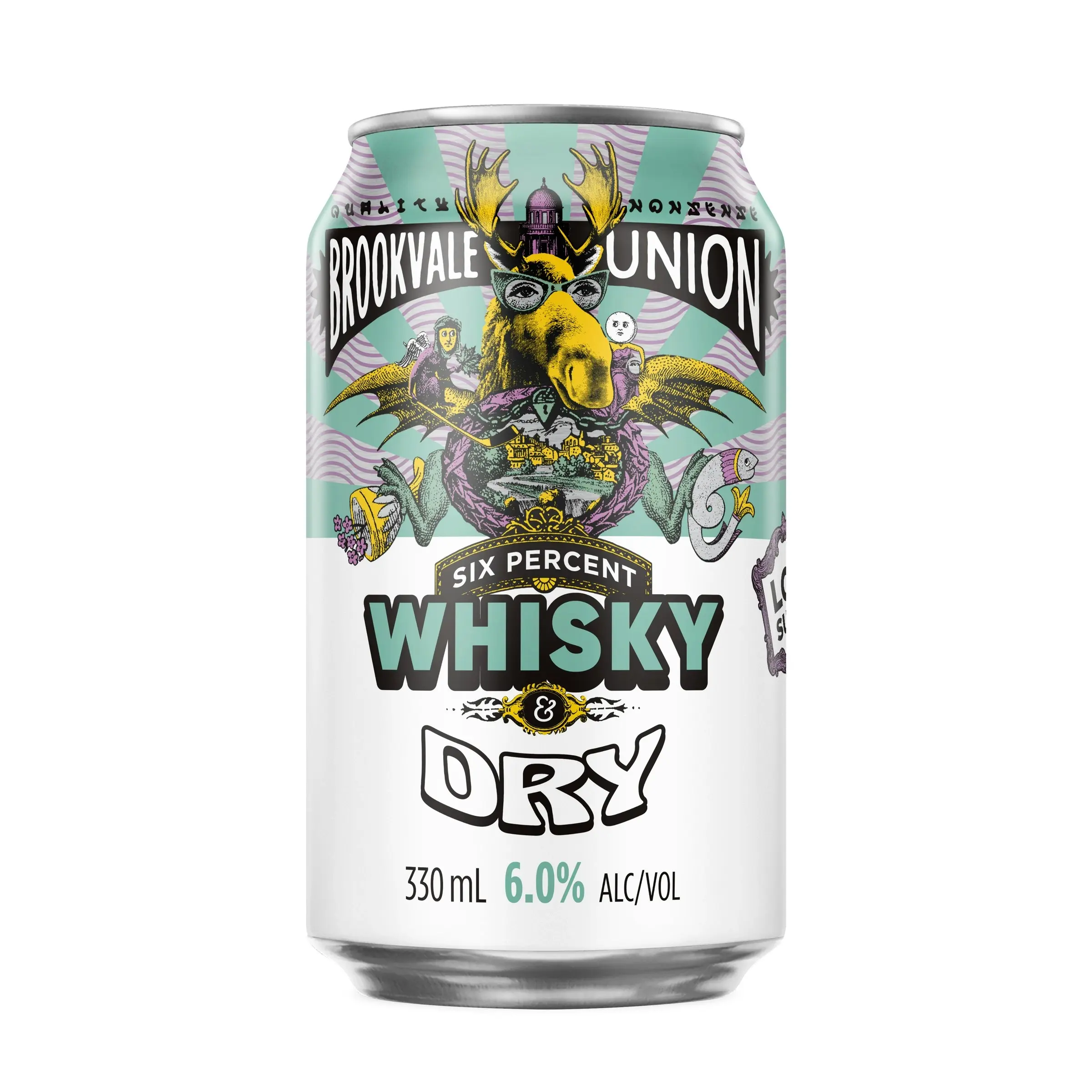 Brookvale Union Whiskey & Dry, Refreshing Pre-Mixed Drink, Light & Crisp Finish, 6% ABV, 330mL (Case of 24 Cans)