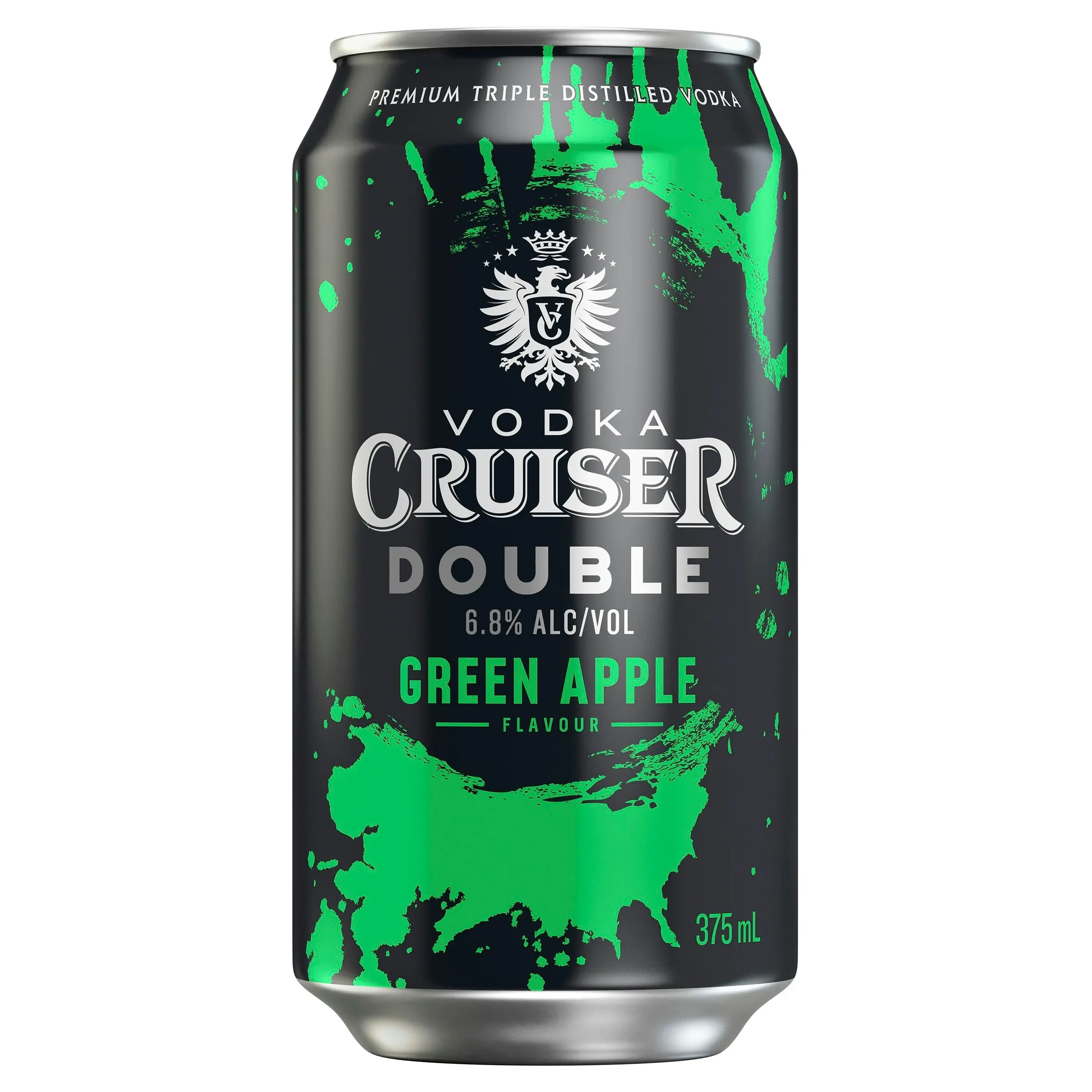 Vodka Cruiser Double Green Apple, Refreshing Flavoured Pre-Mixed Vodka Drink, 6.8% ABV, 375mL (Case of 24 Cans)