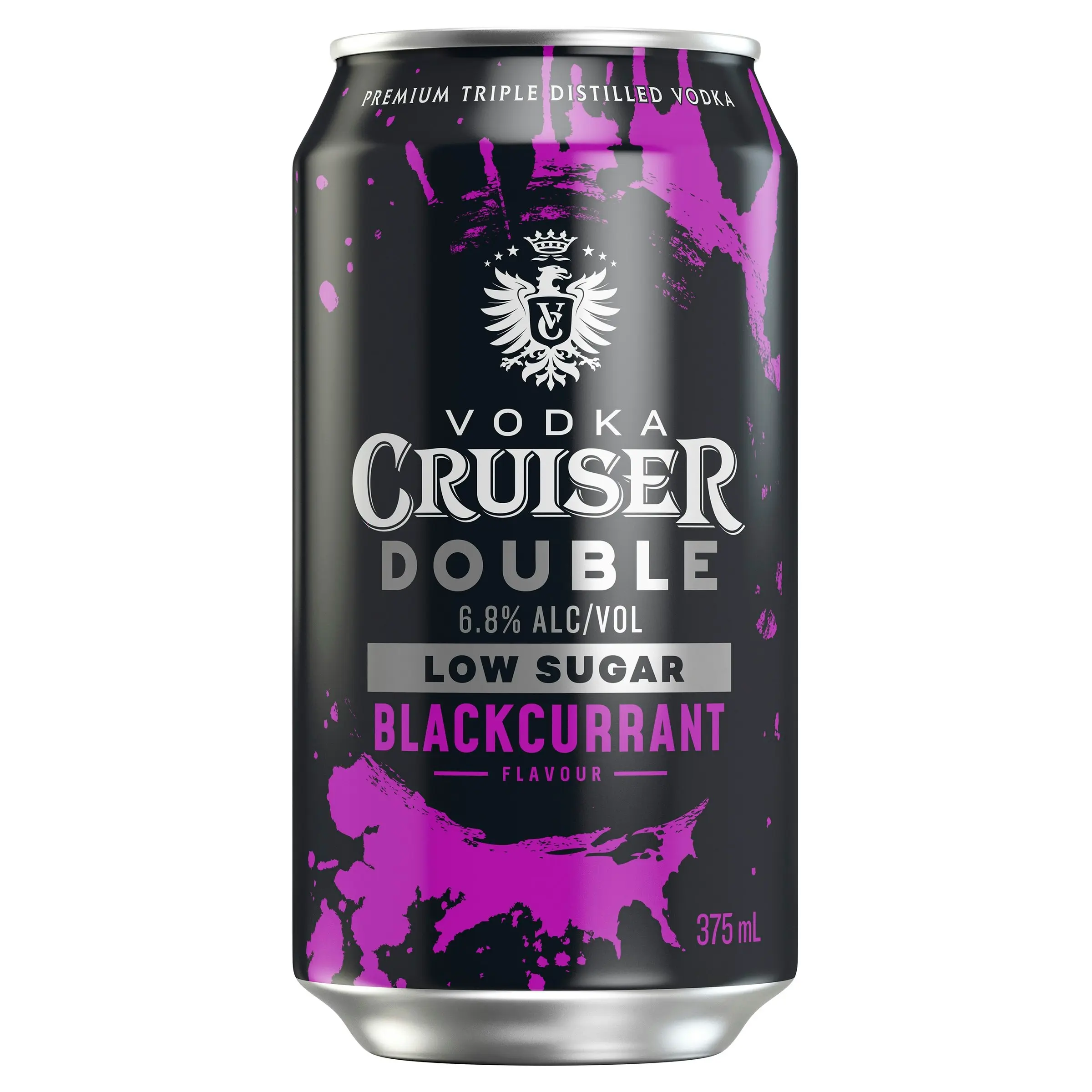 Vodka Cruiser Double Blackcurrant, Low Sugar, Refreshing Flavoured Pre-Mixed Vodka Drink, 6.8% ABV, 375mL (Case of 24 Cans)