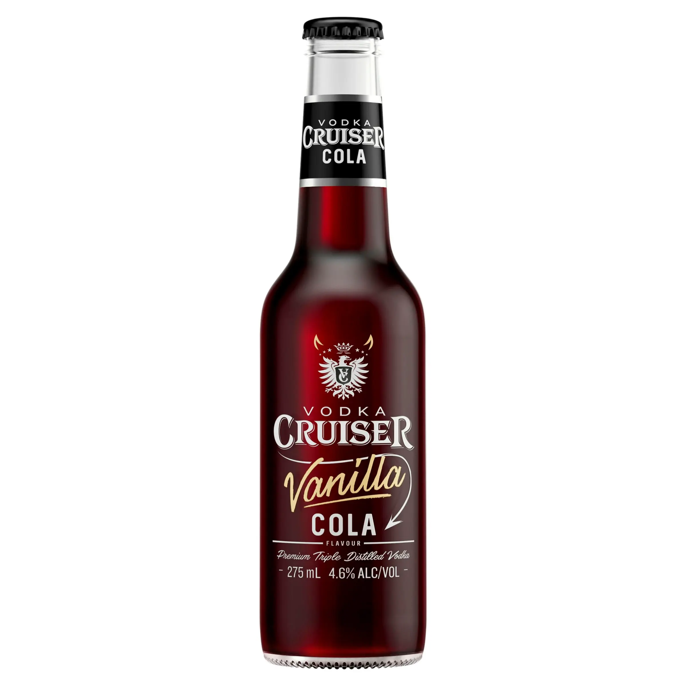 Vodka Cruiser Vanilla Cola, Refreshing Flavoured Pre-Mixed Vodka Drink, 4.6% ABV, 275mL (Case of 24 Bottles)