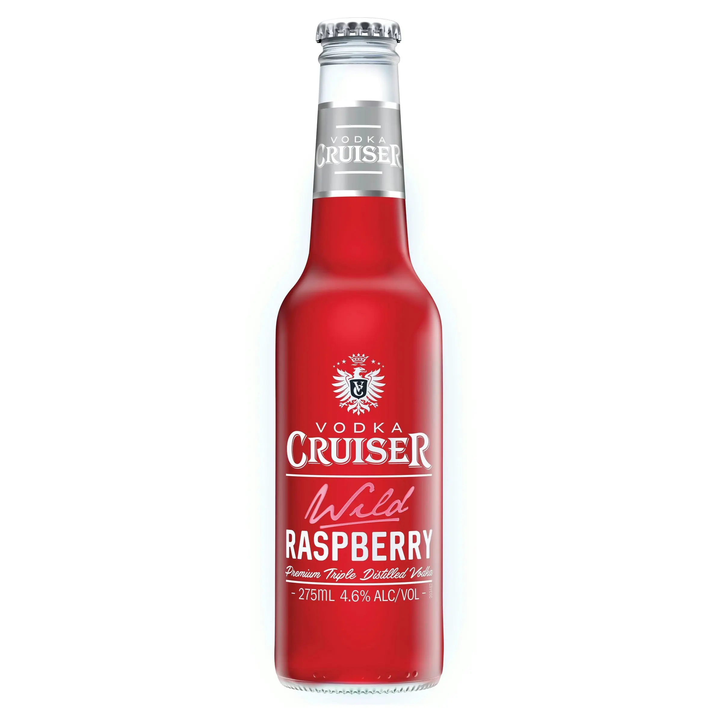 Vodka Cruiser Wild Raspberry, Refreshing Flavoured Pre-Mixed Vodka Drink, 4.6% ABV, 275mL (Case of 24 Bottles)