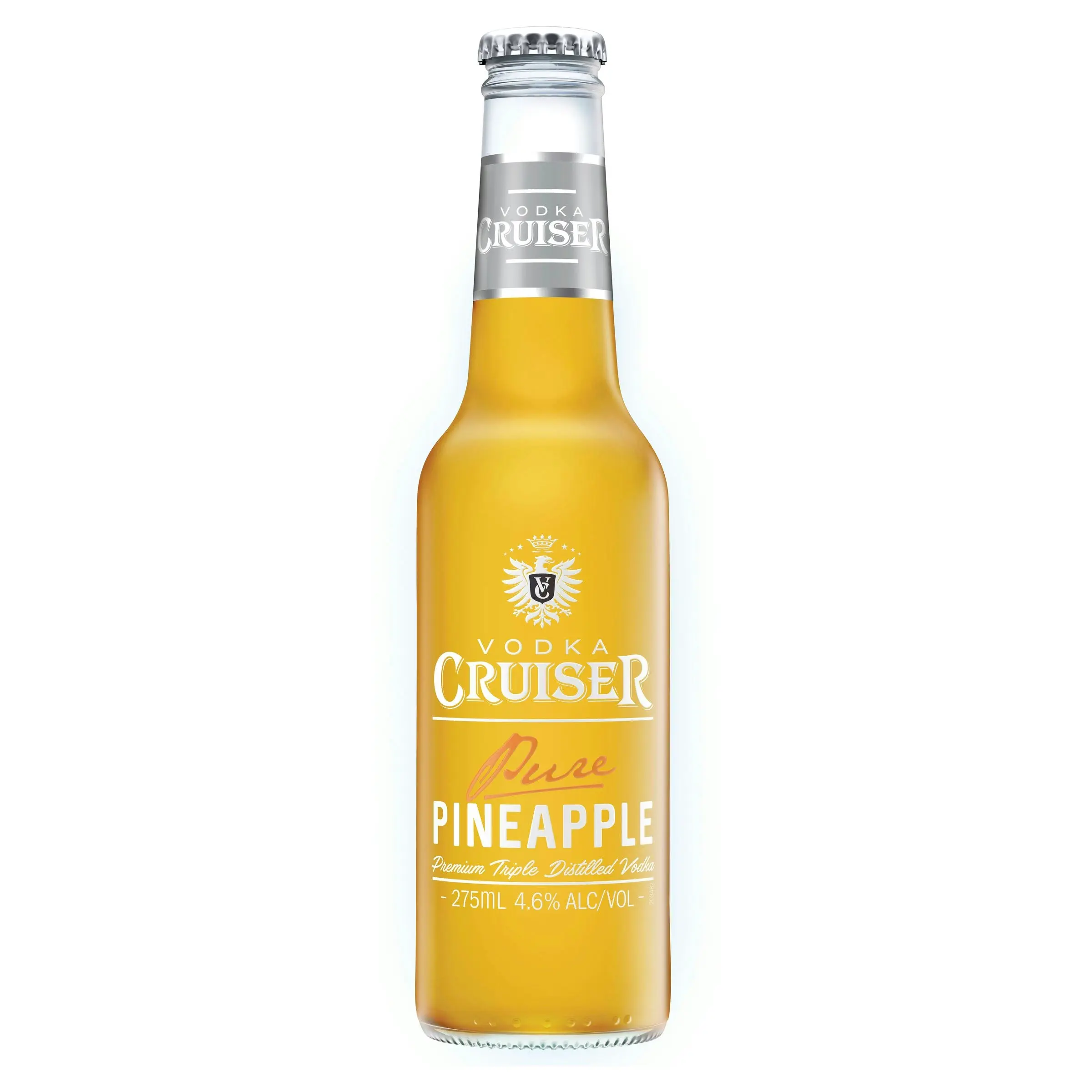 Vodka Cruiser Pure Pineapple, Refreshing Flavoured Pre-Mixed Vodka Drink, 4.6% ABV, 275mL (Case of 24 Bottles)