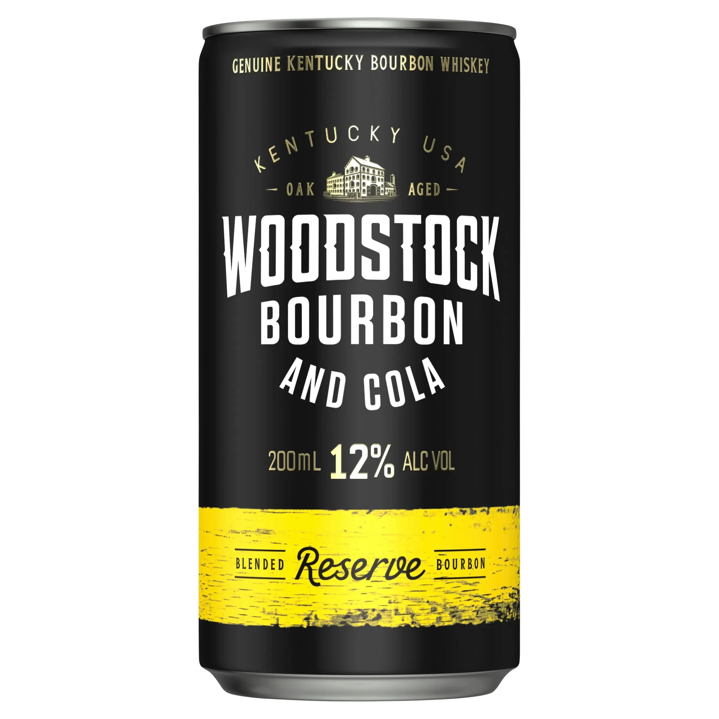 Woodstock Bourbon & Cola, Full-Bodied Mixed Drink, 12% ABV, 200mL (Case of 24 Cans)