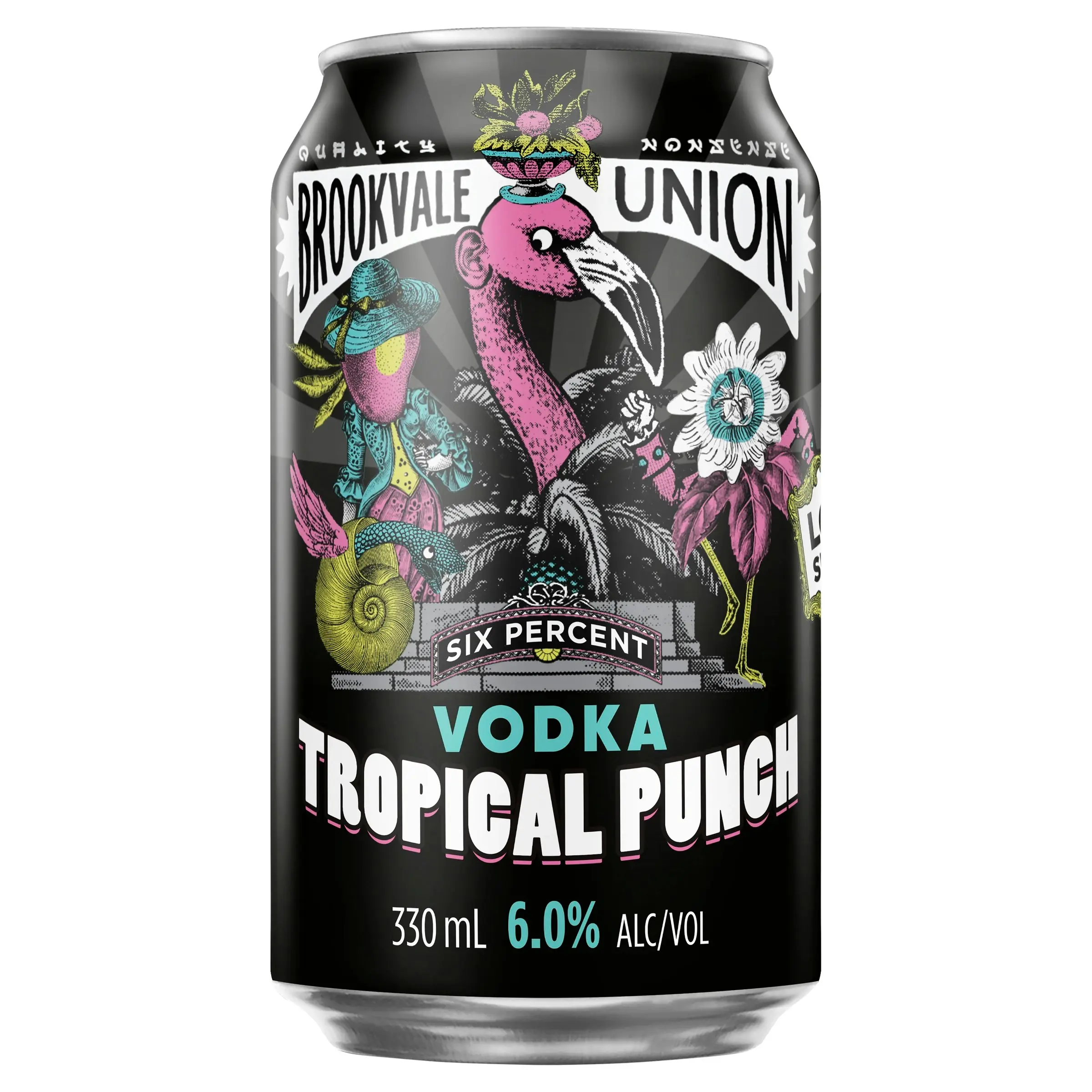 Brookvale Union Vodka Tropical Punch Mixed Drink, Smooth & Refreshing, 6% ABV, 330mL (Case of 24 Cans)