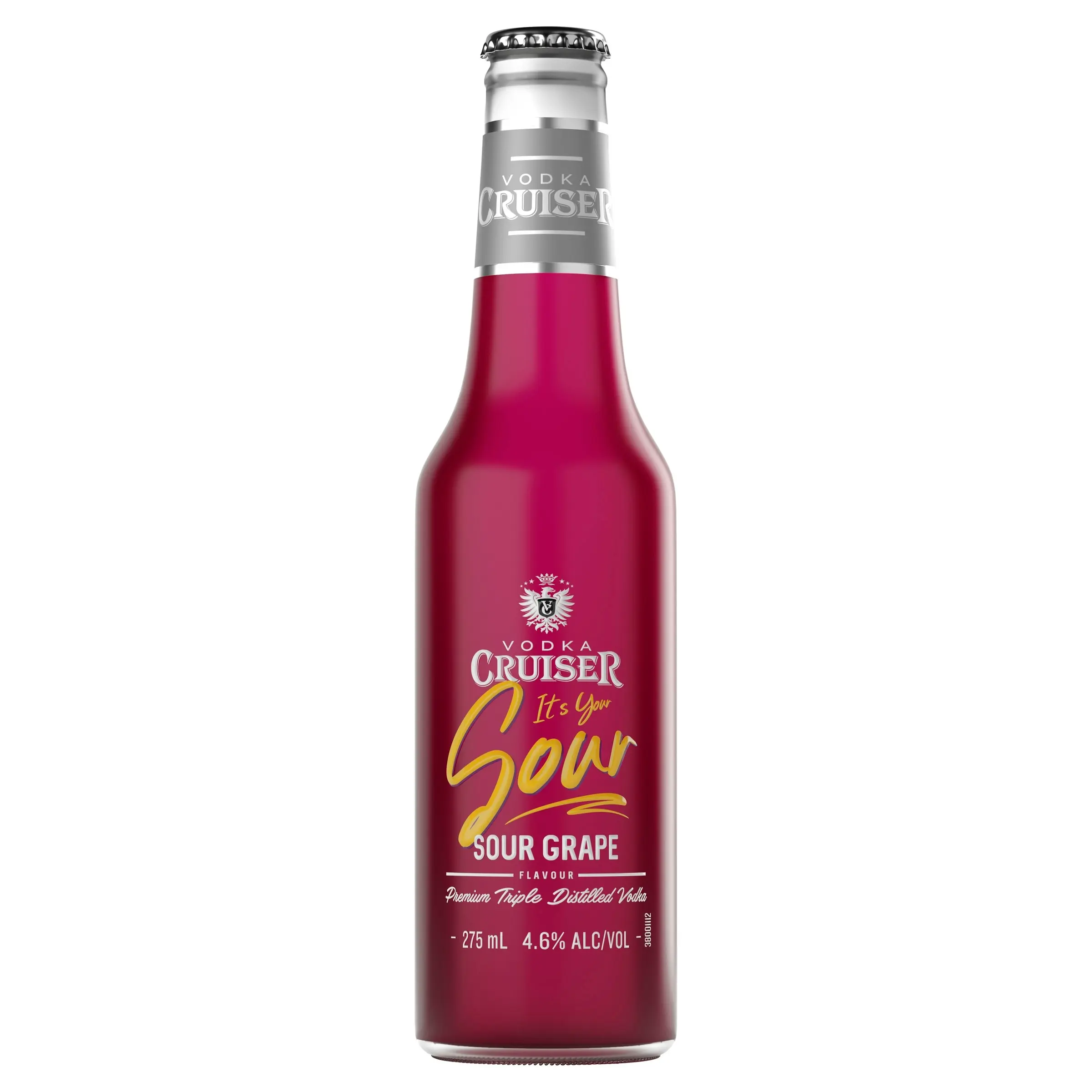 Vodka Cruiser Sour Grape, Refreshing Flavoured Pre-Mixed Vodka Drink, 4.6% ABV, 275mL (Case of 24 Bottles)