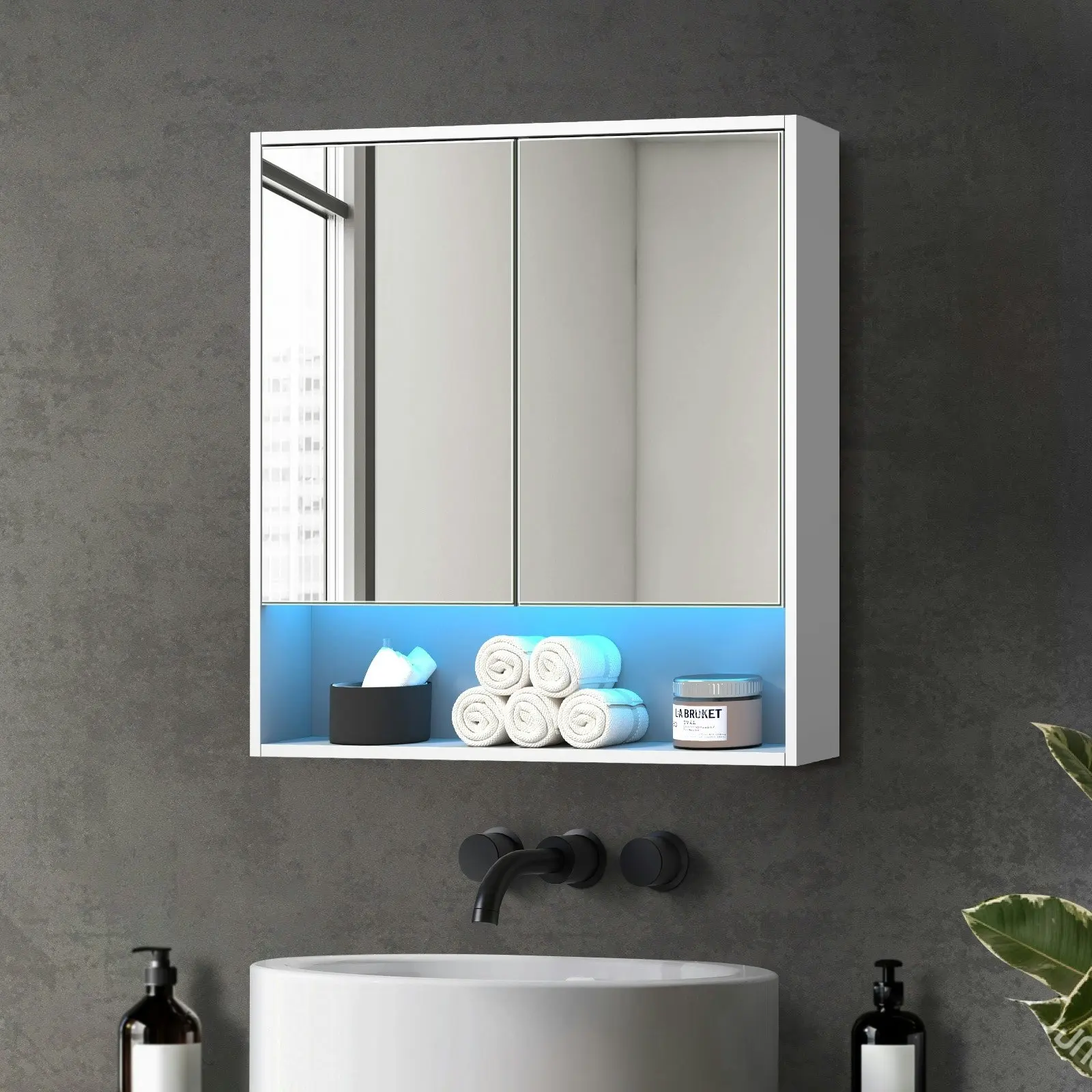 Welba Bathroom Mirror Cabinet LED Light Medicine Shaving Wall Storage 750x750mm