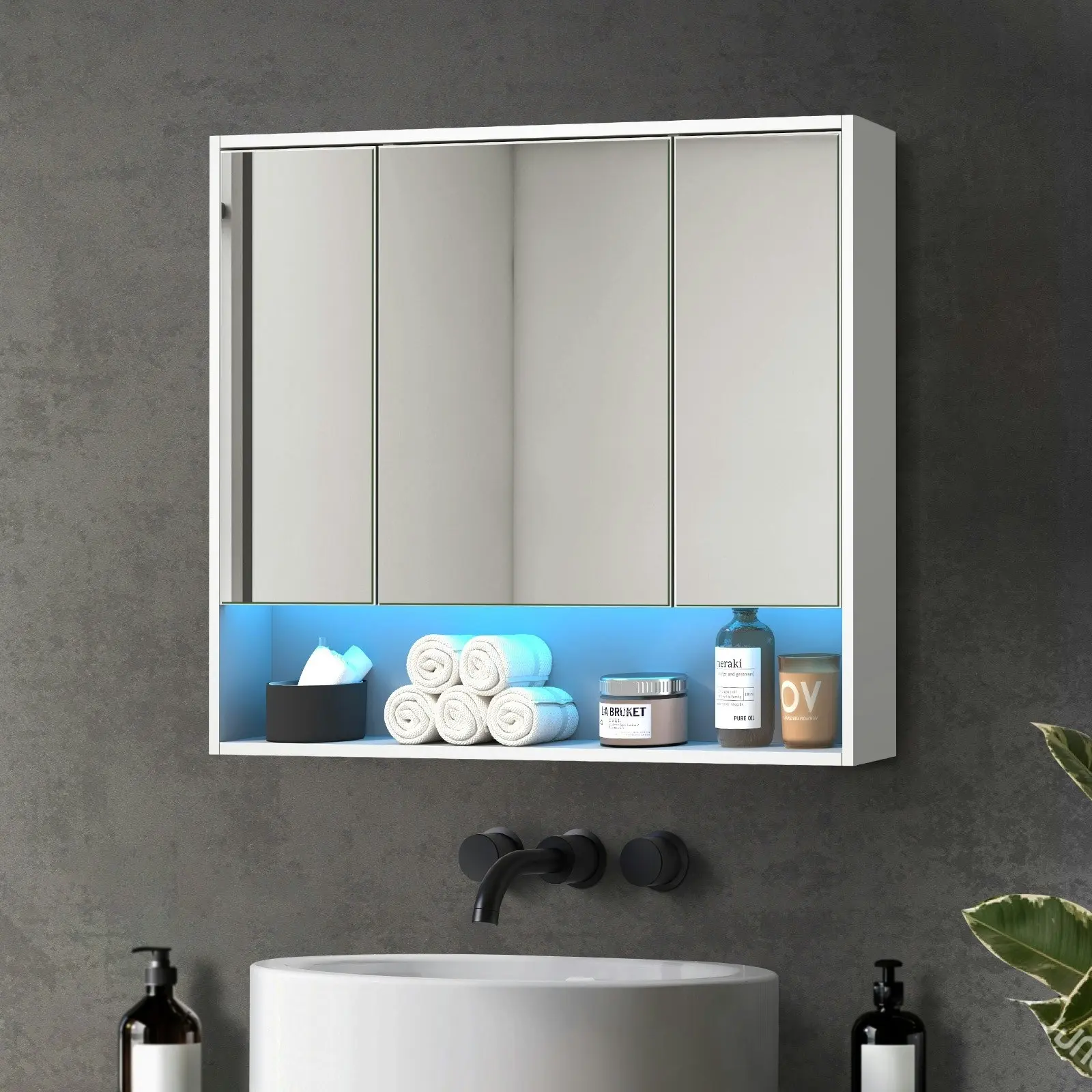 Welba Bathroom Mirror Cabinet LED Light Medicine Shaving Wall Storage 900x750mm