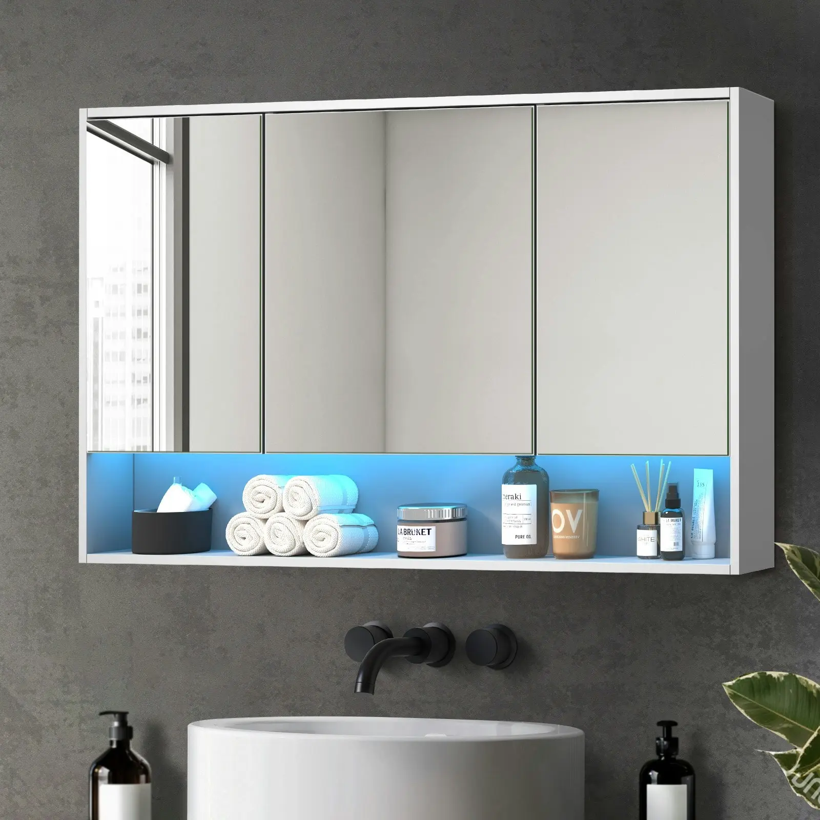 Welba Bathroom Mirror Cabinet LED Light Medicine Shaving Wall Storage 1200x750mm