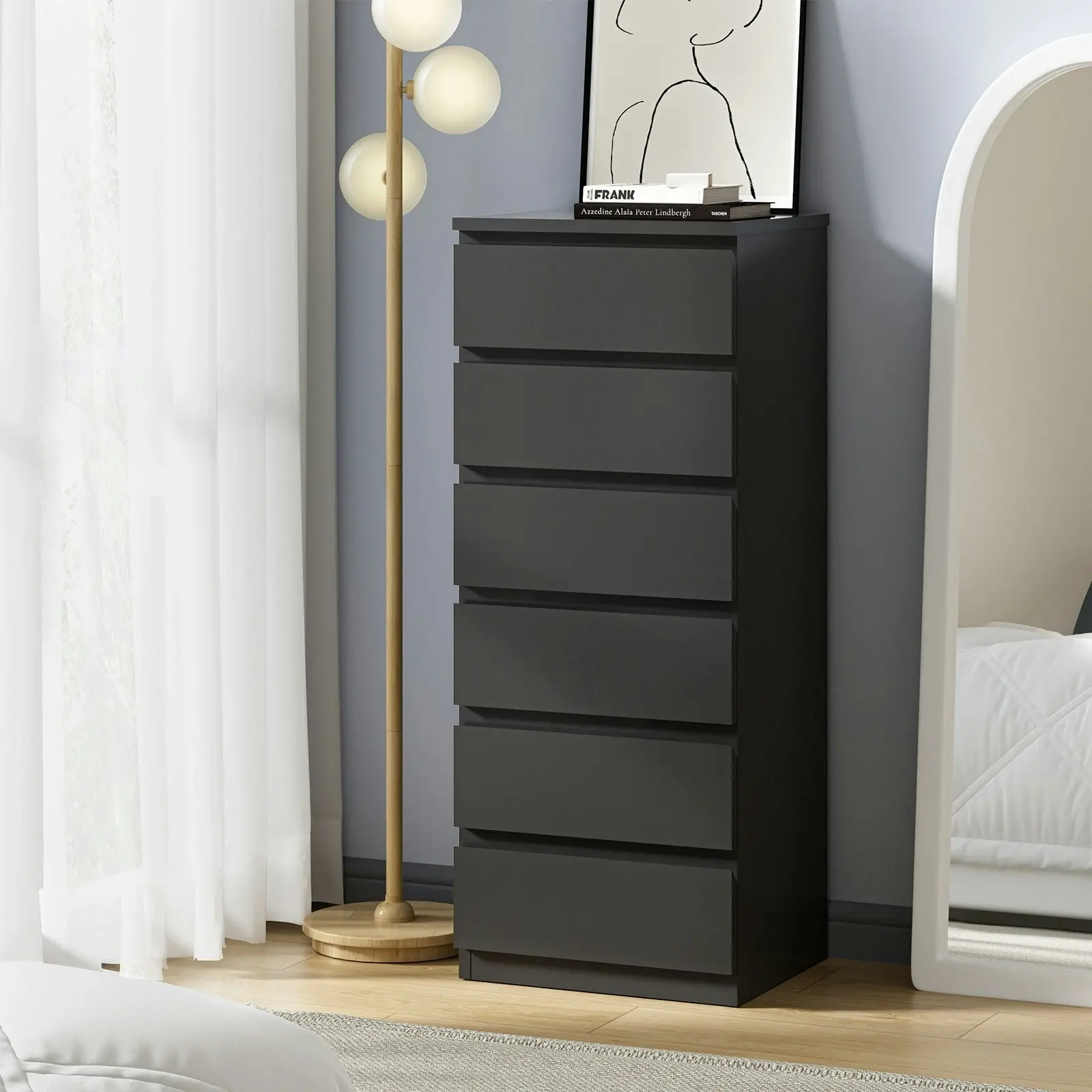 Oikiture 6 Chest of Drawers Tallboy Dresser Table Storage Cabinet Bedroom Black