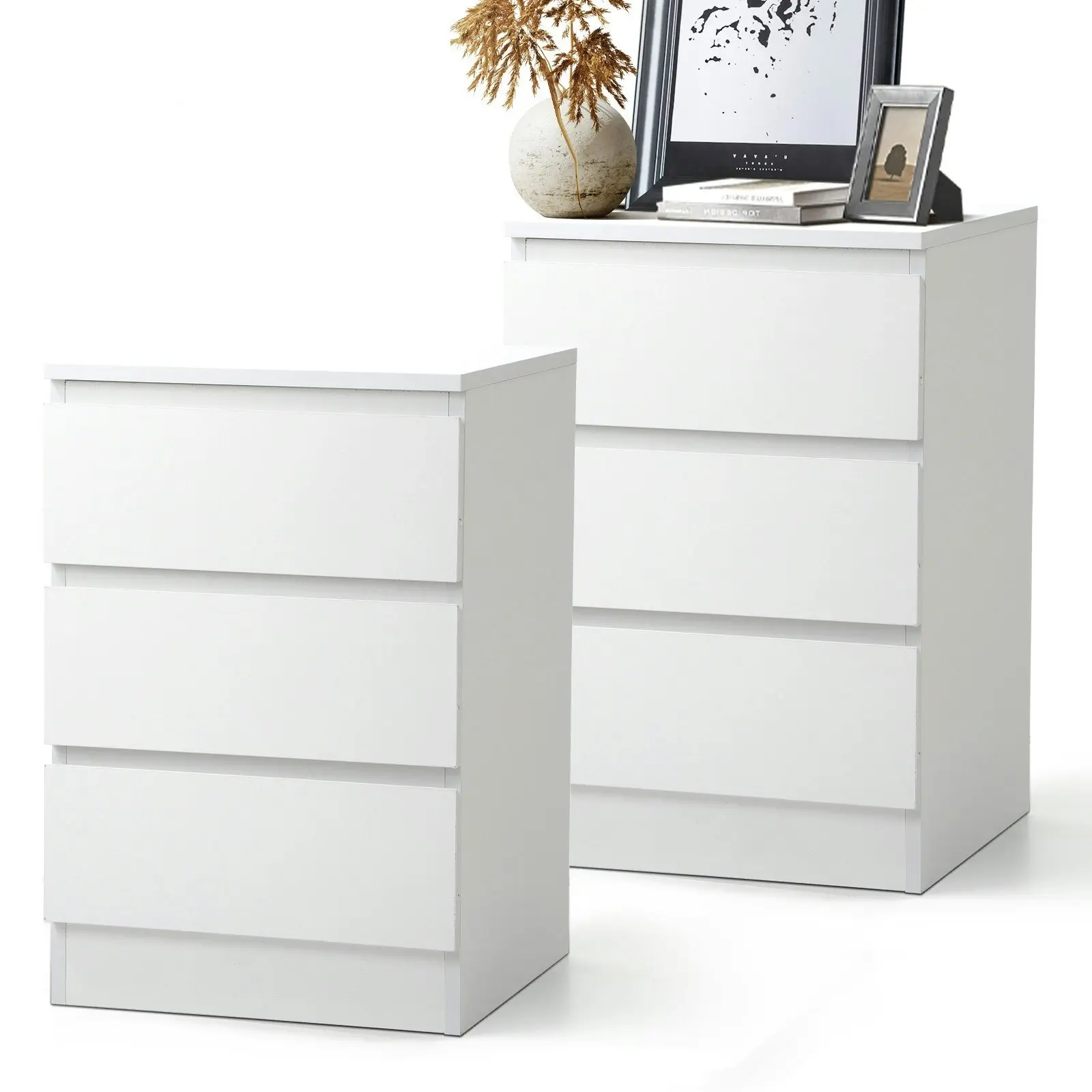 Oikiture Bedside Tables Set of 2 Side Table Storage Cabinet Nightstand White