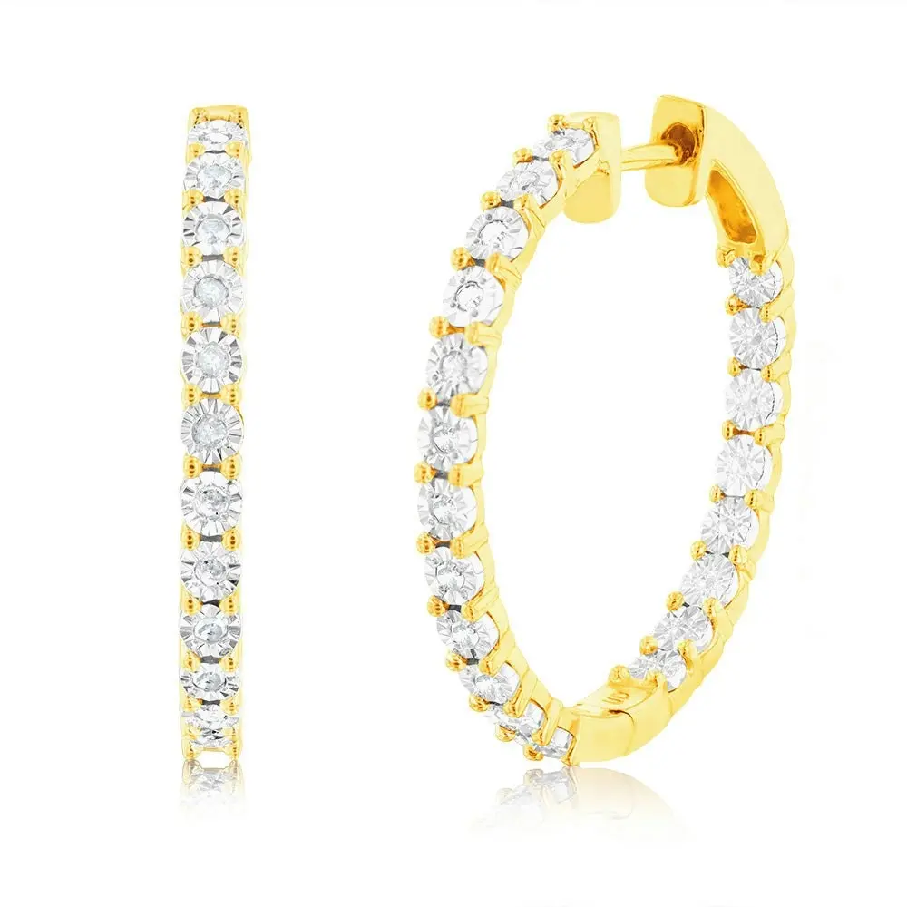 Gold Plated Silver 1/5 Carat Diamond Hoop Earrings