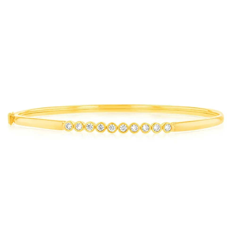 9ct Gold Filled Cubic Zirconia Bezel Set Bangle