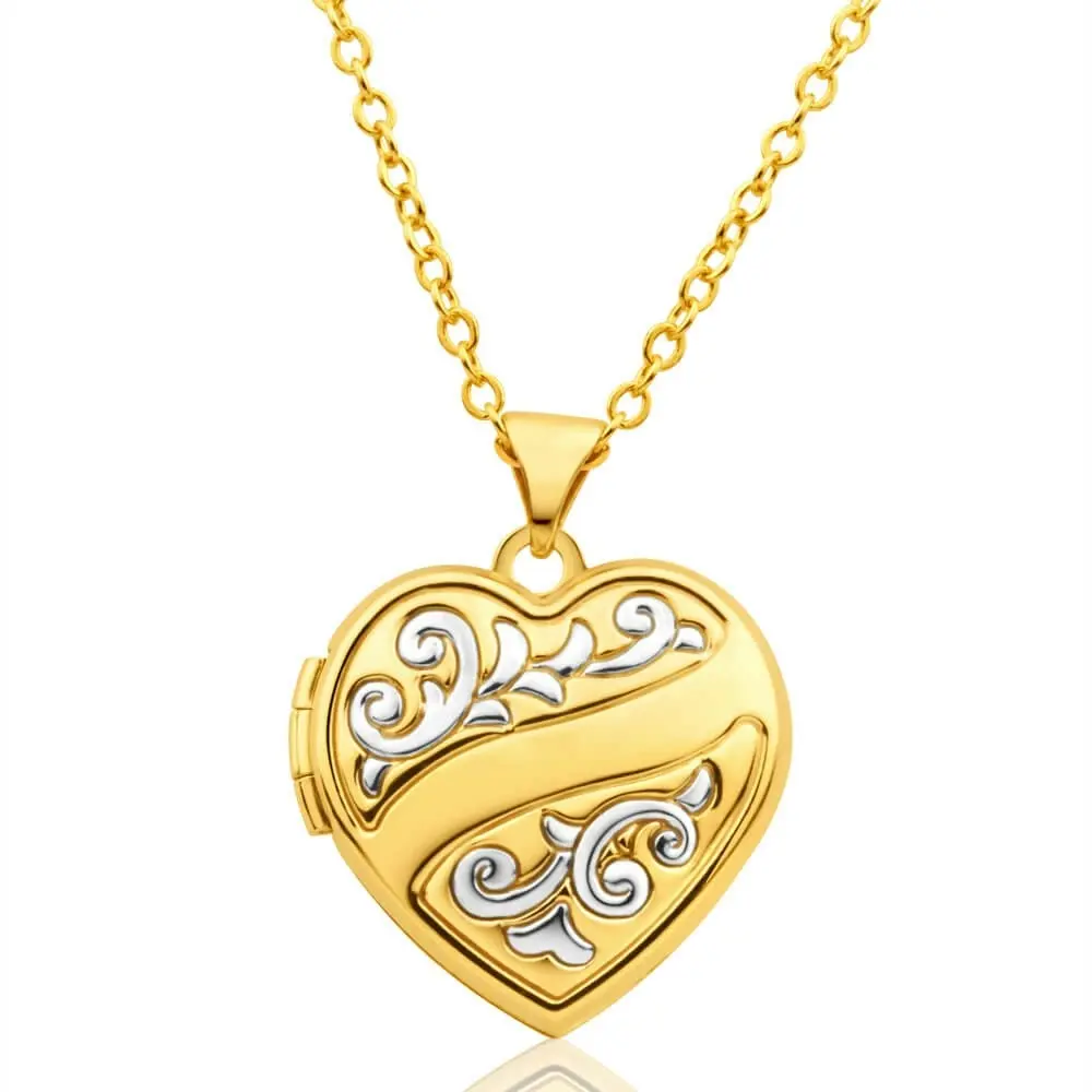 9ct Yellow Gold Heart Shaped Locket with Floral Design