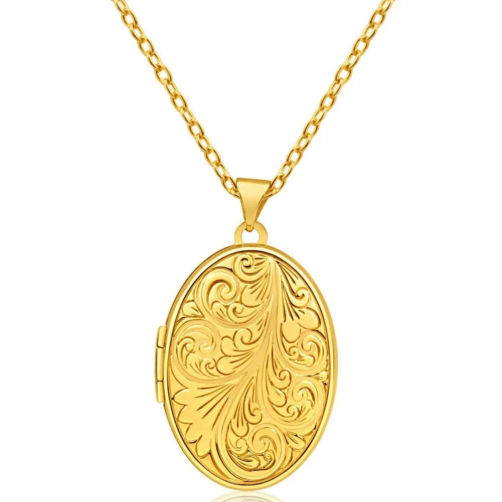 9ct Yellow Gold Oval Scroll Pattern Locket 26x18mm