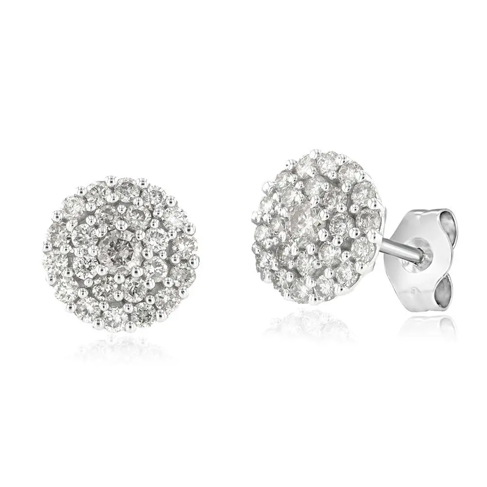 9ct White Gold 1/2 Carat Diamond Cluster Stud Earrings