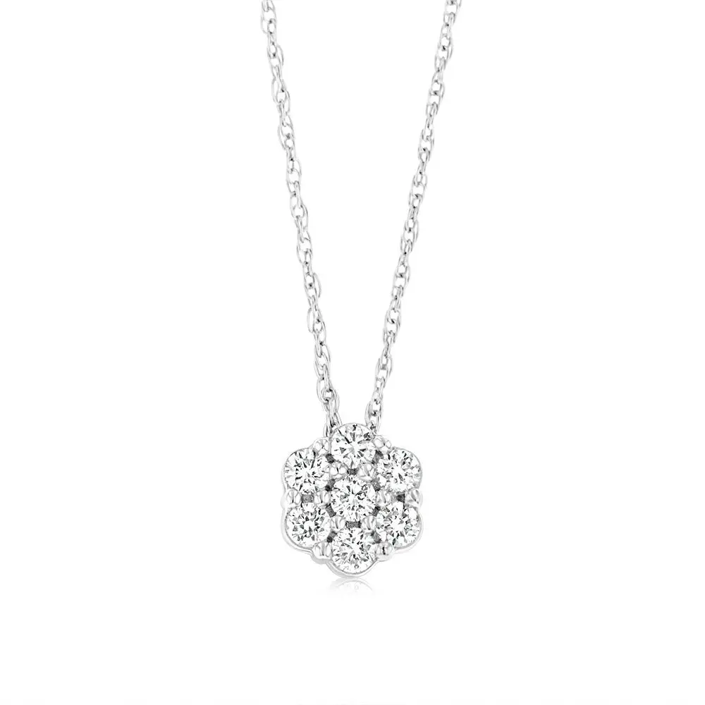 Luminesce Lab Grown 1/3 Carat Flower shaped Diamond Pendant in Sterling Silver Chain Included