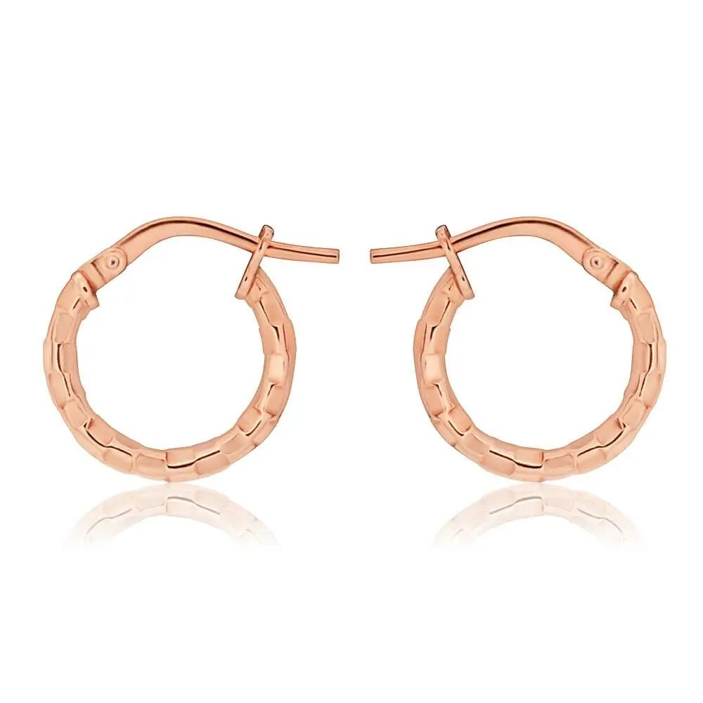 9ct Stunning Rose Gold Silver Filled Fancy Diamond Cut Hoop Earrings